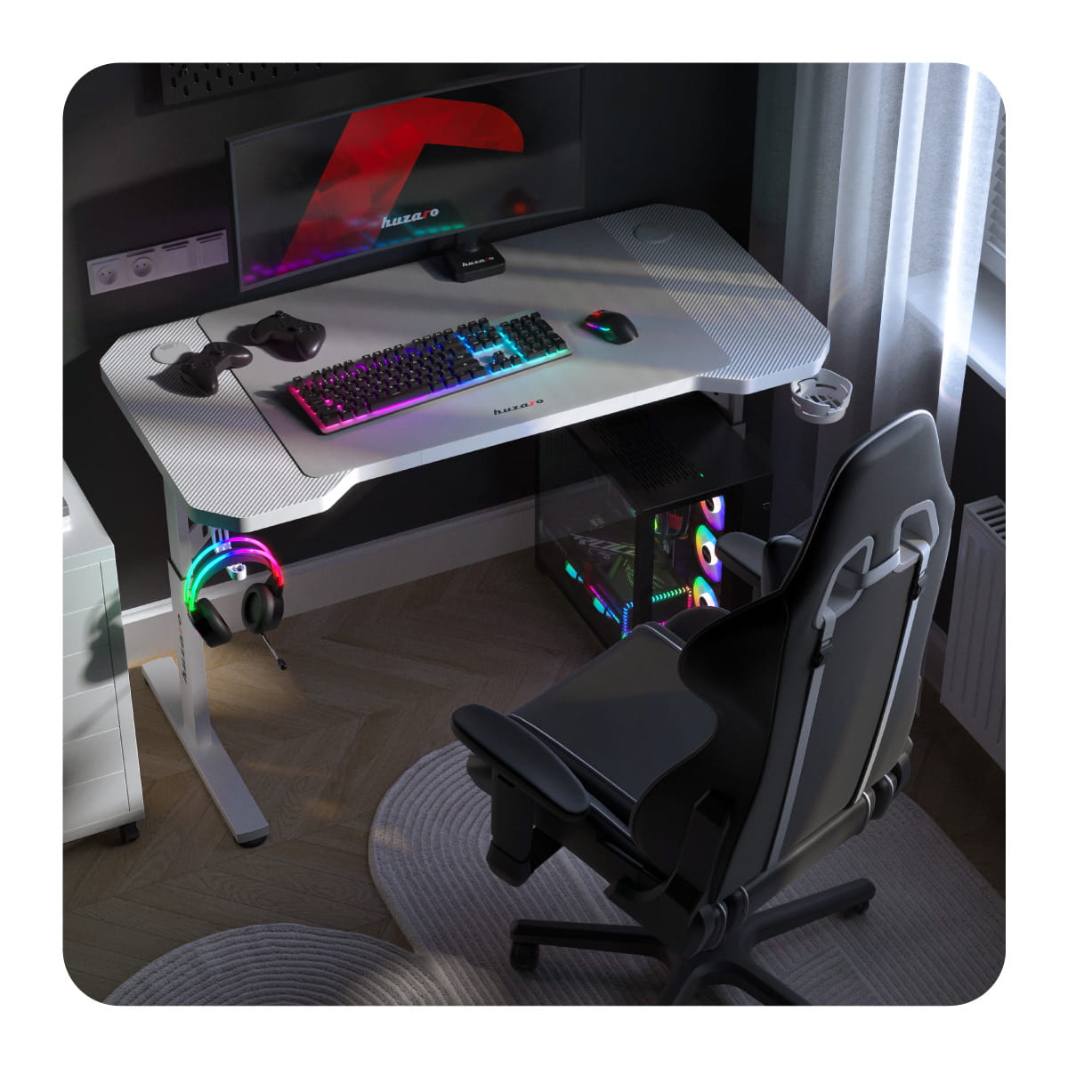 Huzaro Hero 2.6 Alb 120 cm birou de gaming