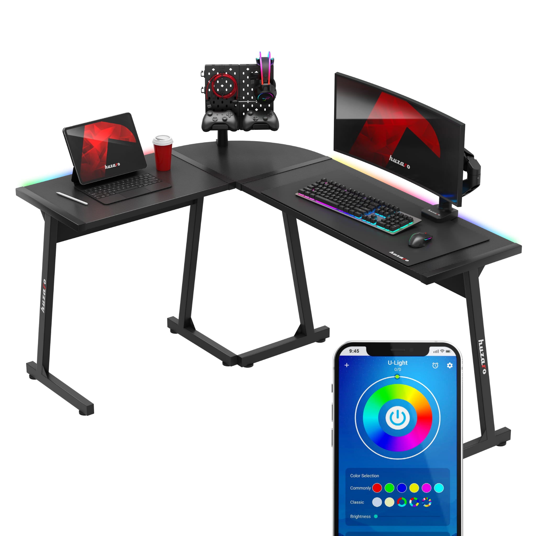 HUZARO HERO 6.0 Black RGB Smart 147 cm birou de gaming