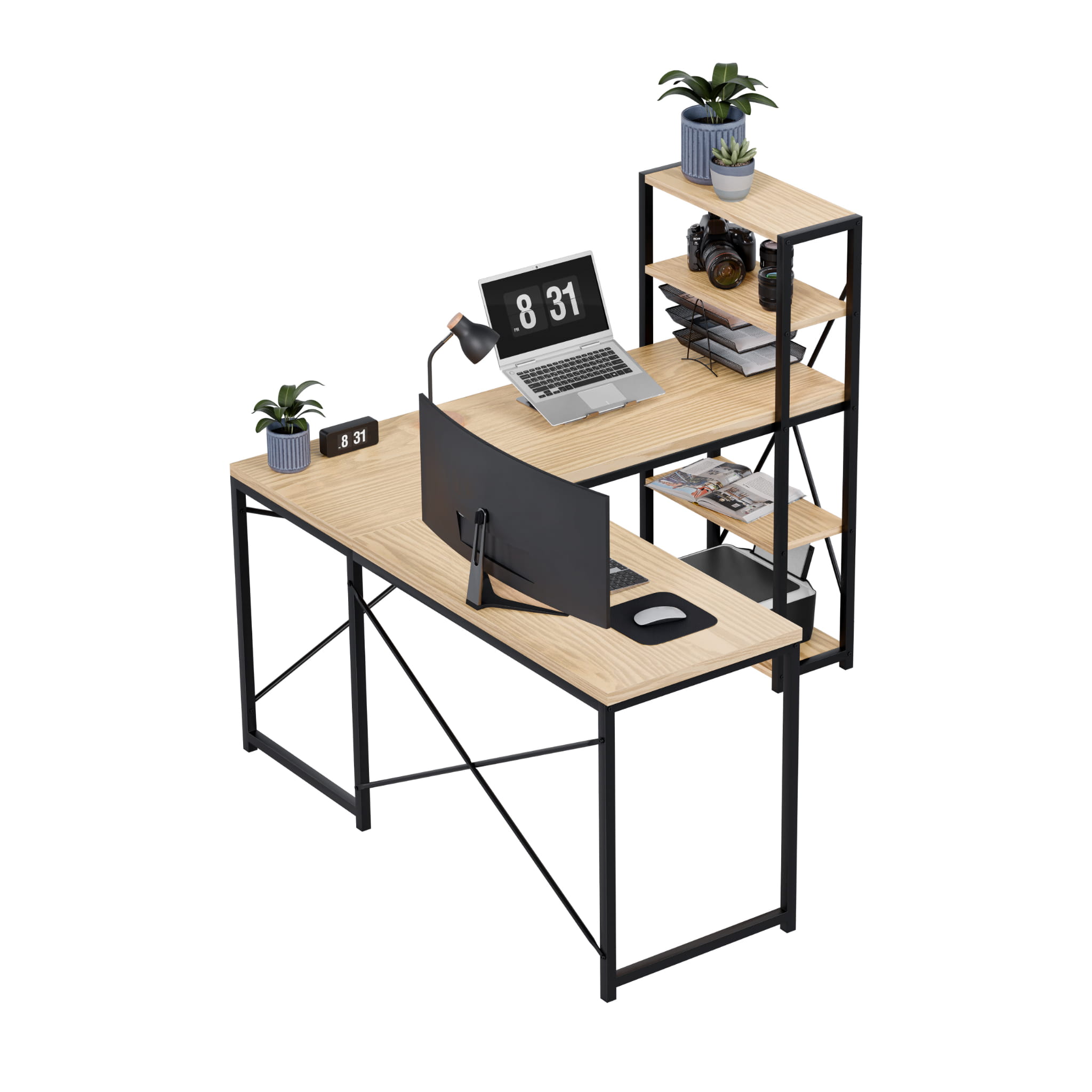 Birou de colț cu rafturi Mark Adler Leader 5.9 Craft 145 cm