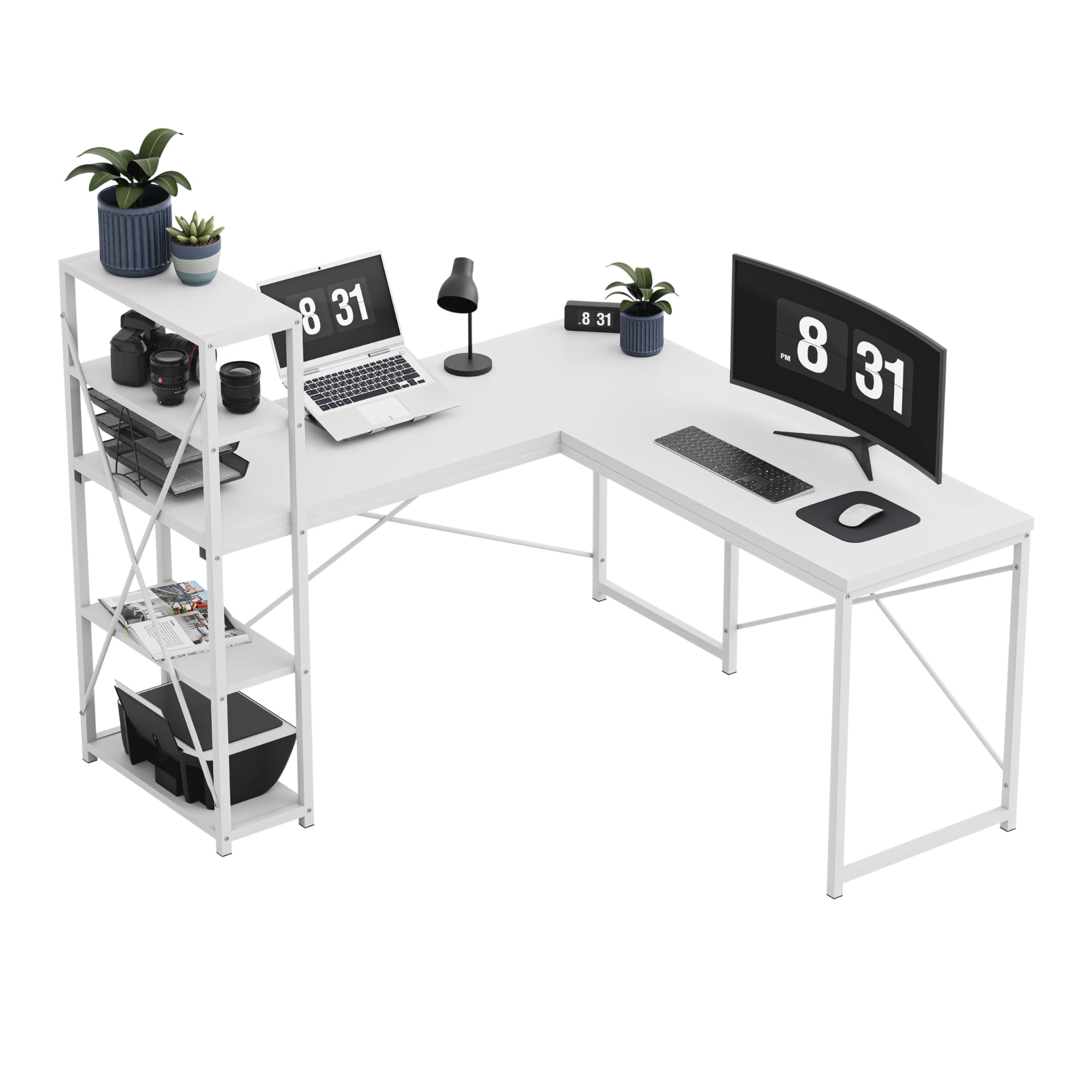 Birou de colț cu rafturi Mark Adler Leader 5.9 Alb 145 cm