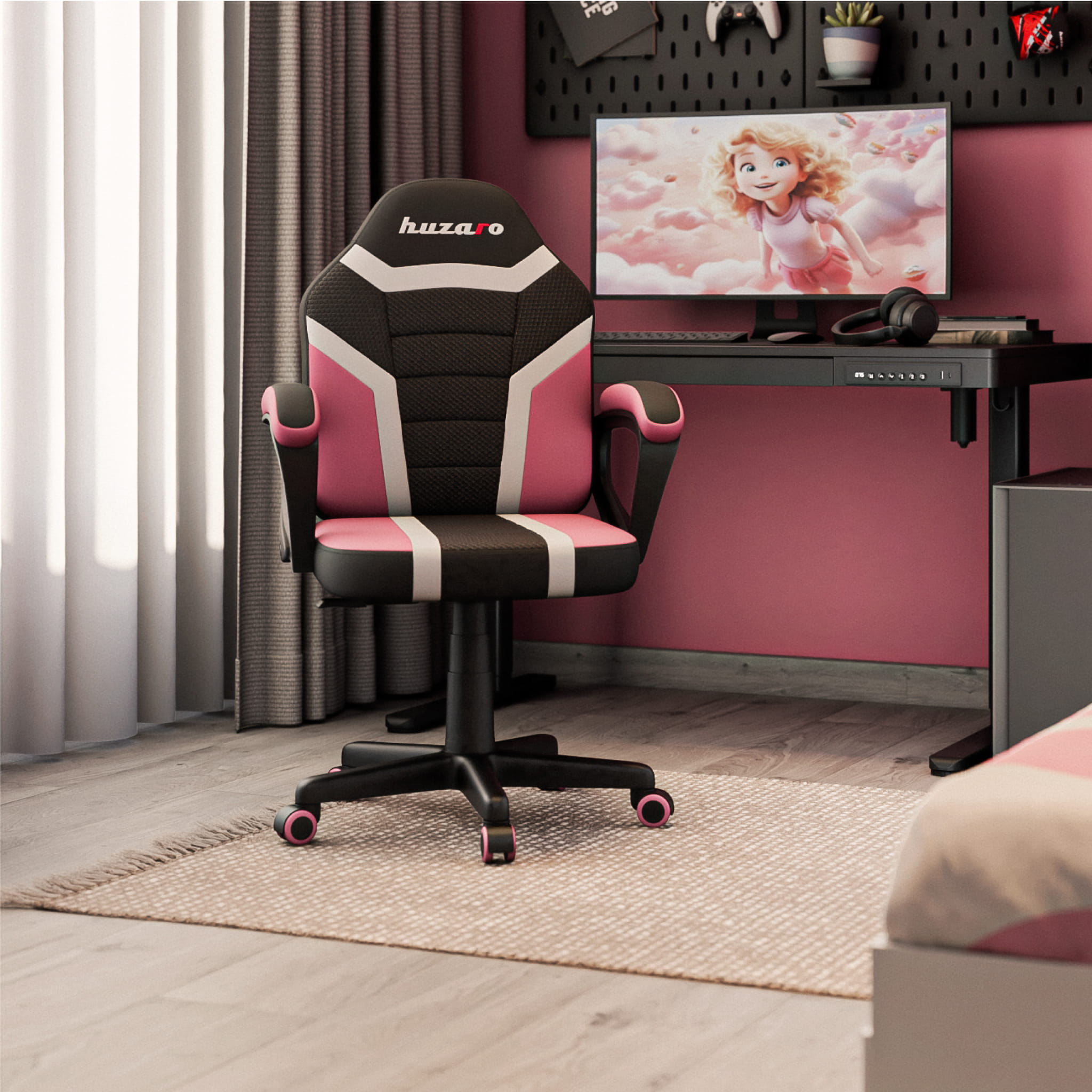 Scaun de gaming pentru copii HUZARO RANGER 1.0 Pink Mesh