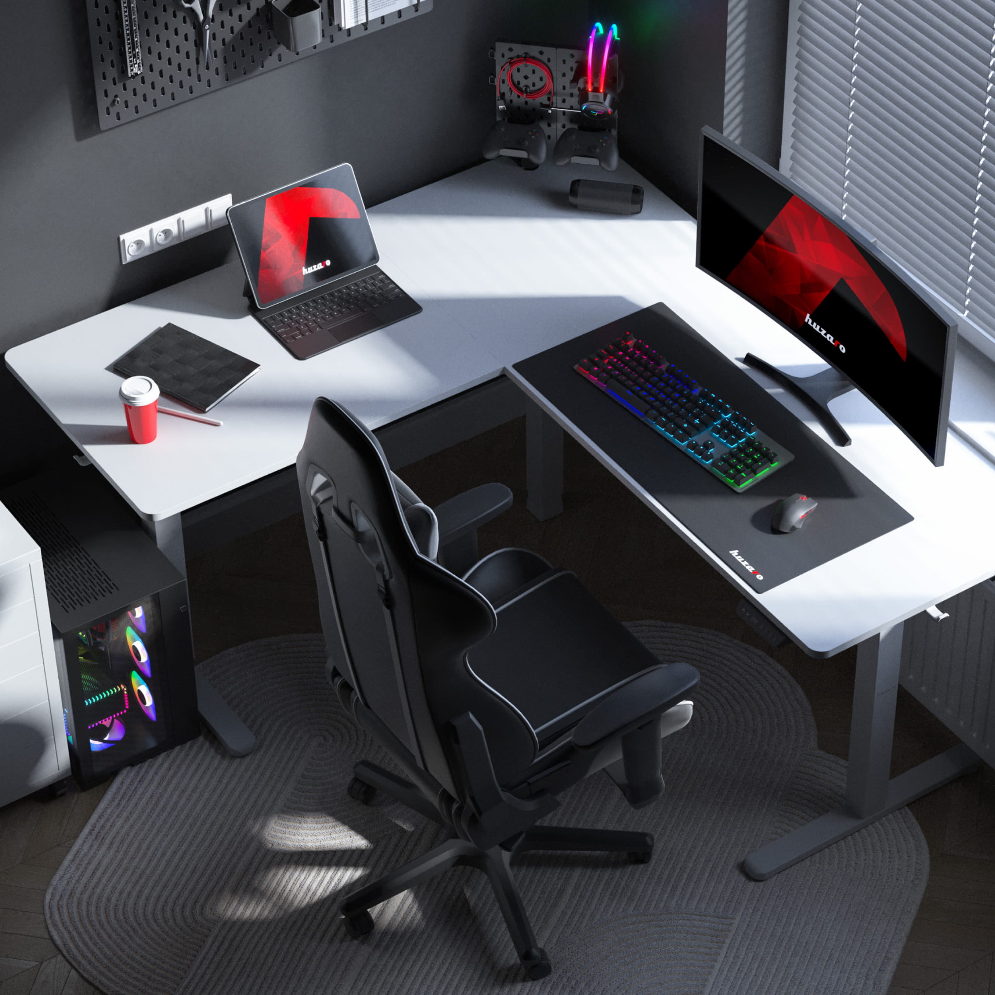 Huzaro Hero 9.5 Alb 160 cm birou electric de colț