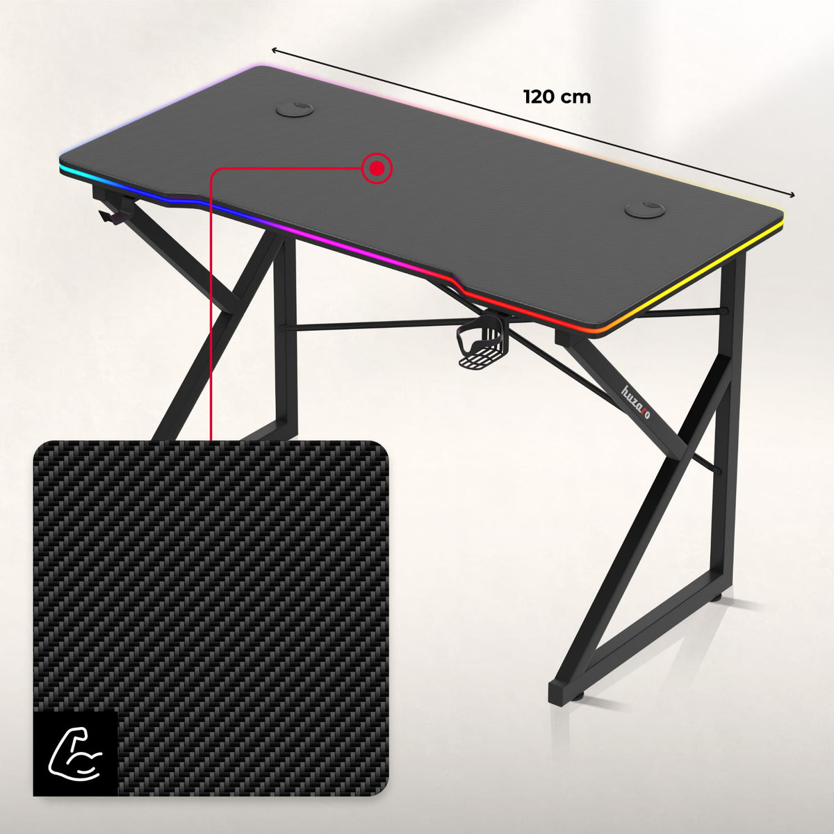 Huzaro Hero 1.7 RGB negru 120 cm birou de gaming