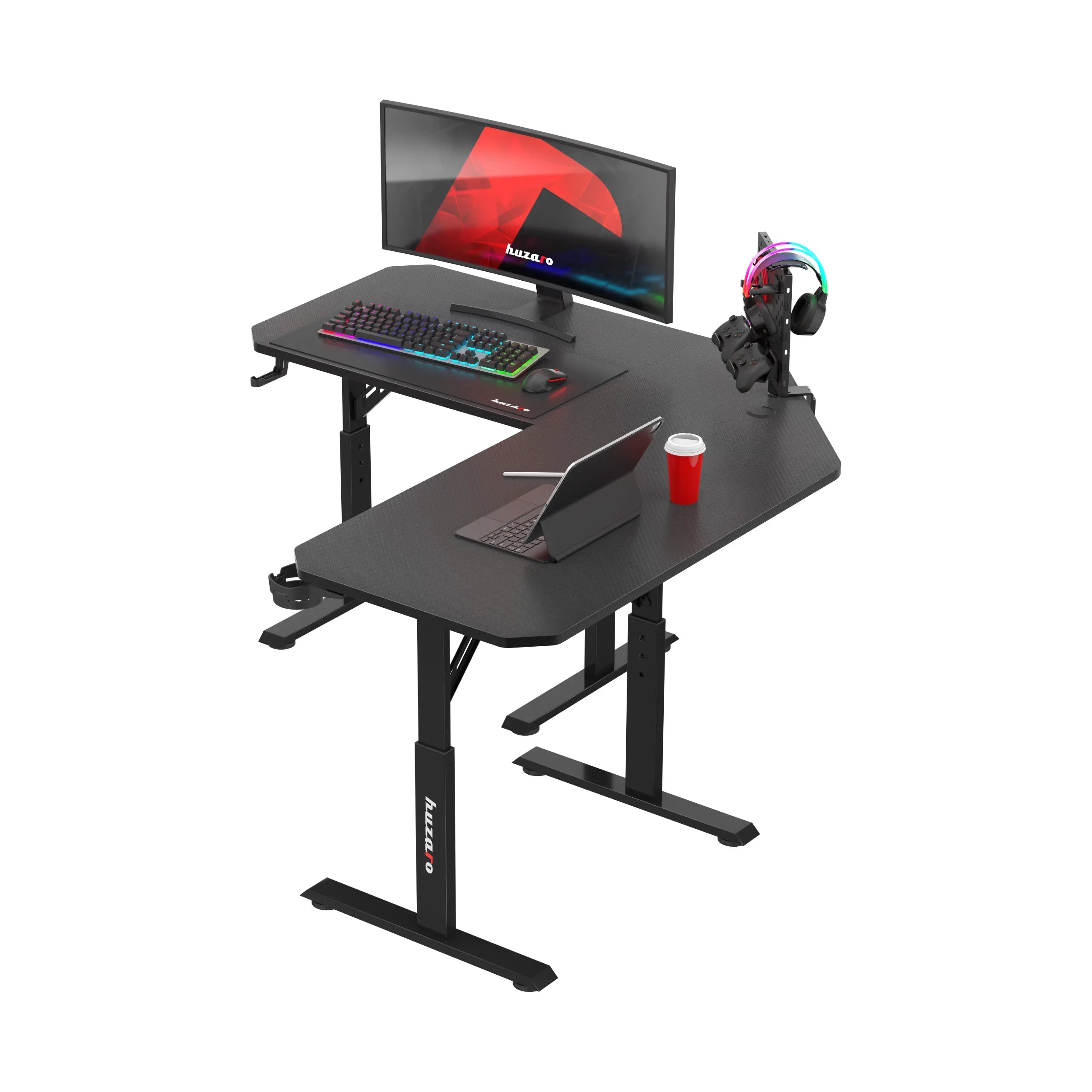 Huzaro Hero 7.3 Black birou de gaming de colț cu înălțime reglabilă