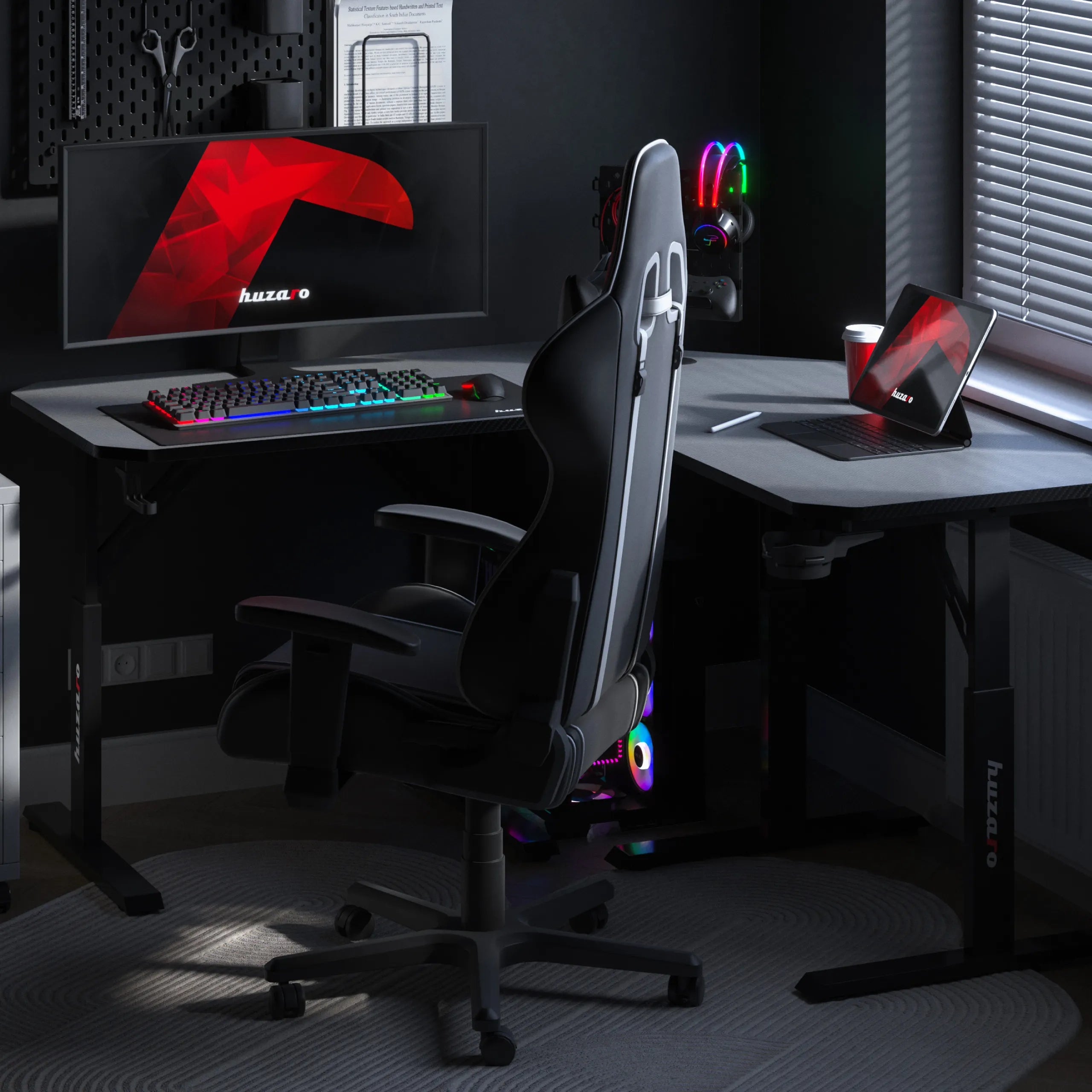 Huzaro Hero 7.3 Black birou de gaming de colț cu înălțime reglabilă