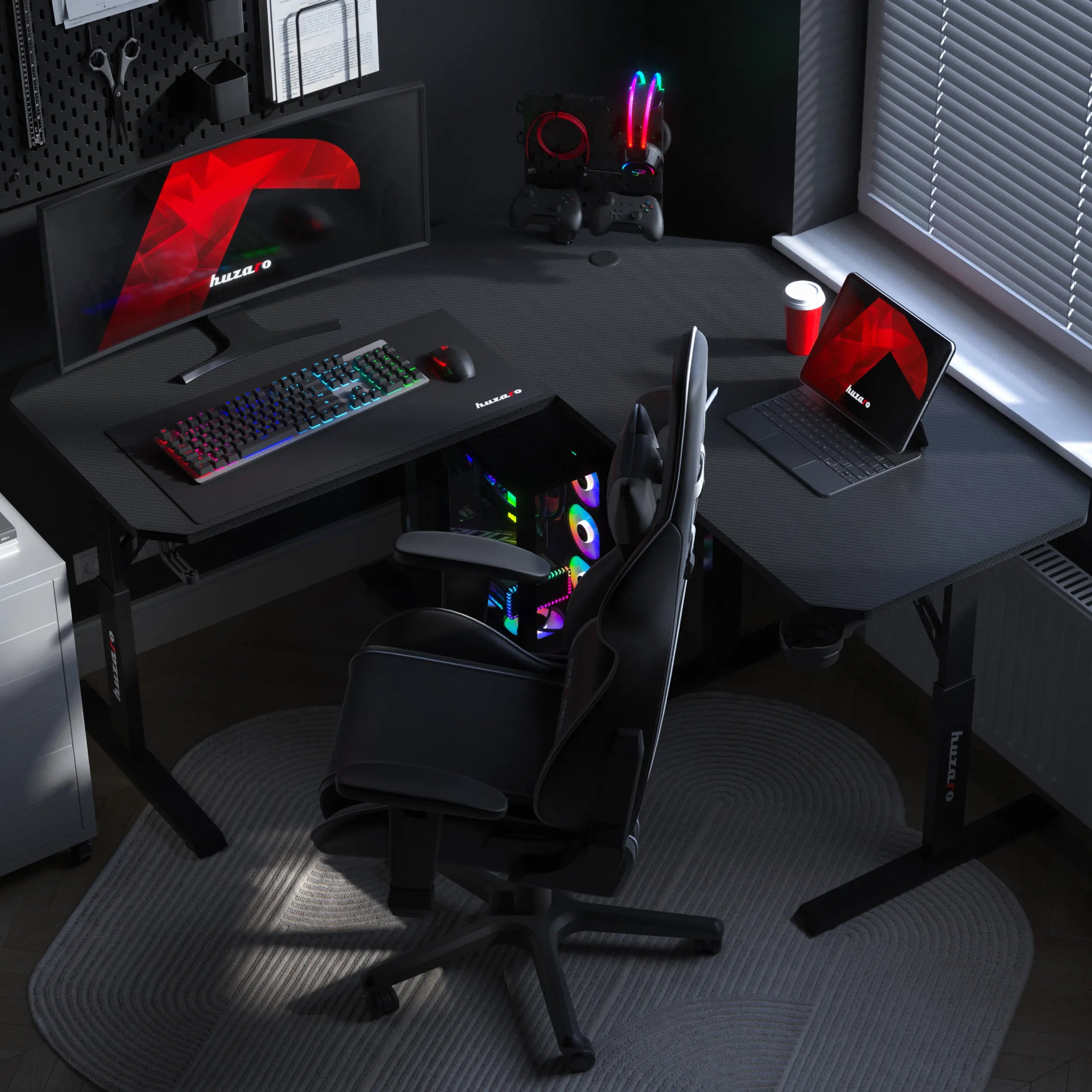 Huzaro Hero 7.3 Black birou de gaming de colț cu înălțime reglabilă