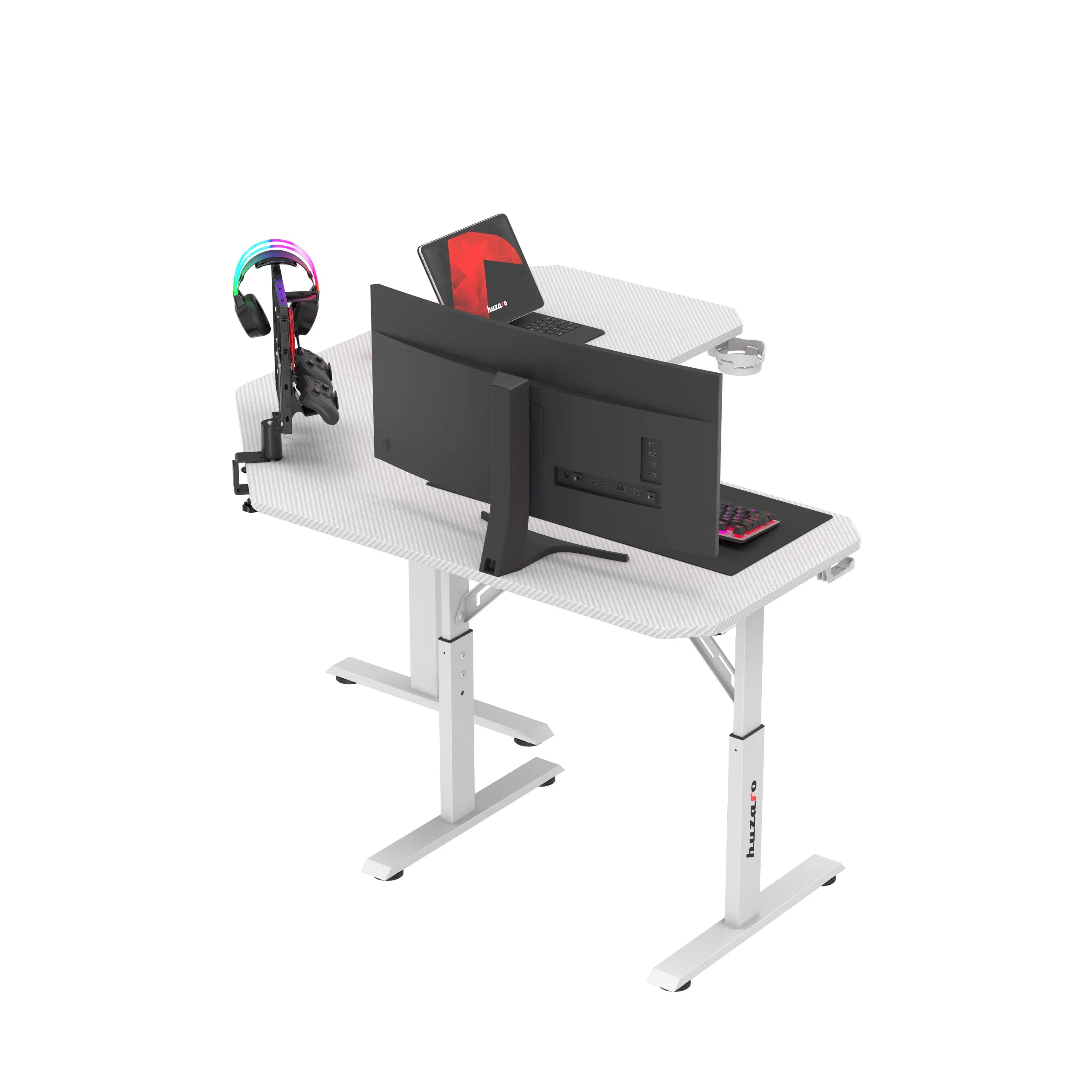 Huzaro Hero 7.3 White birou de gaming de colț cu înălțime reglabilă
