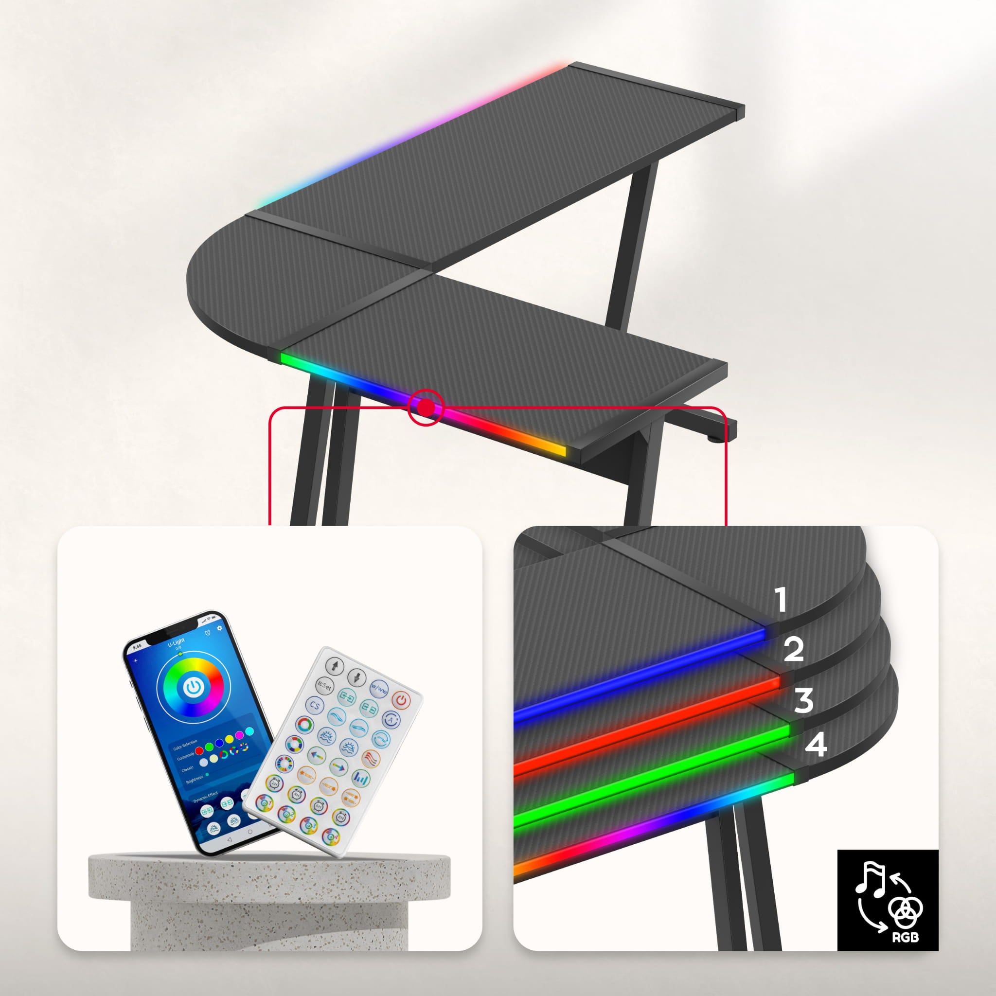 HUZARO HERO 6.0 Black RGB Smart 147 cm birou de gaming