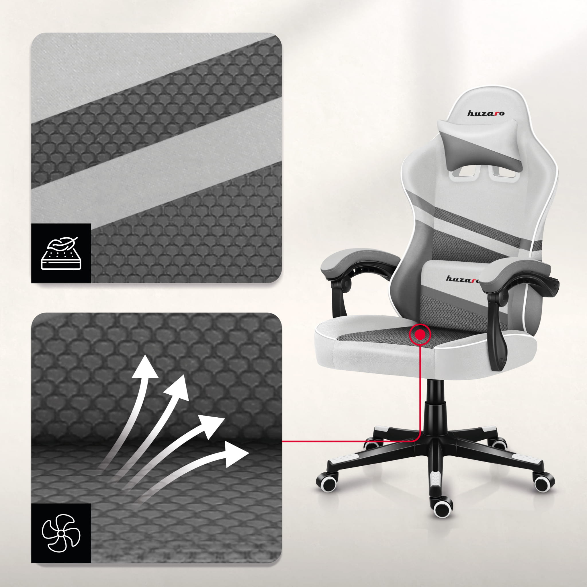 Scaun de gaming HUZARO FORCE 4.4 White Mesh