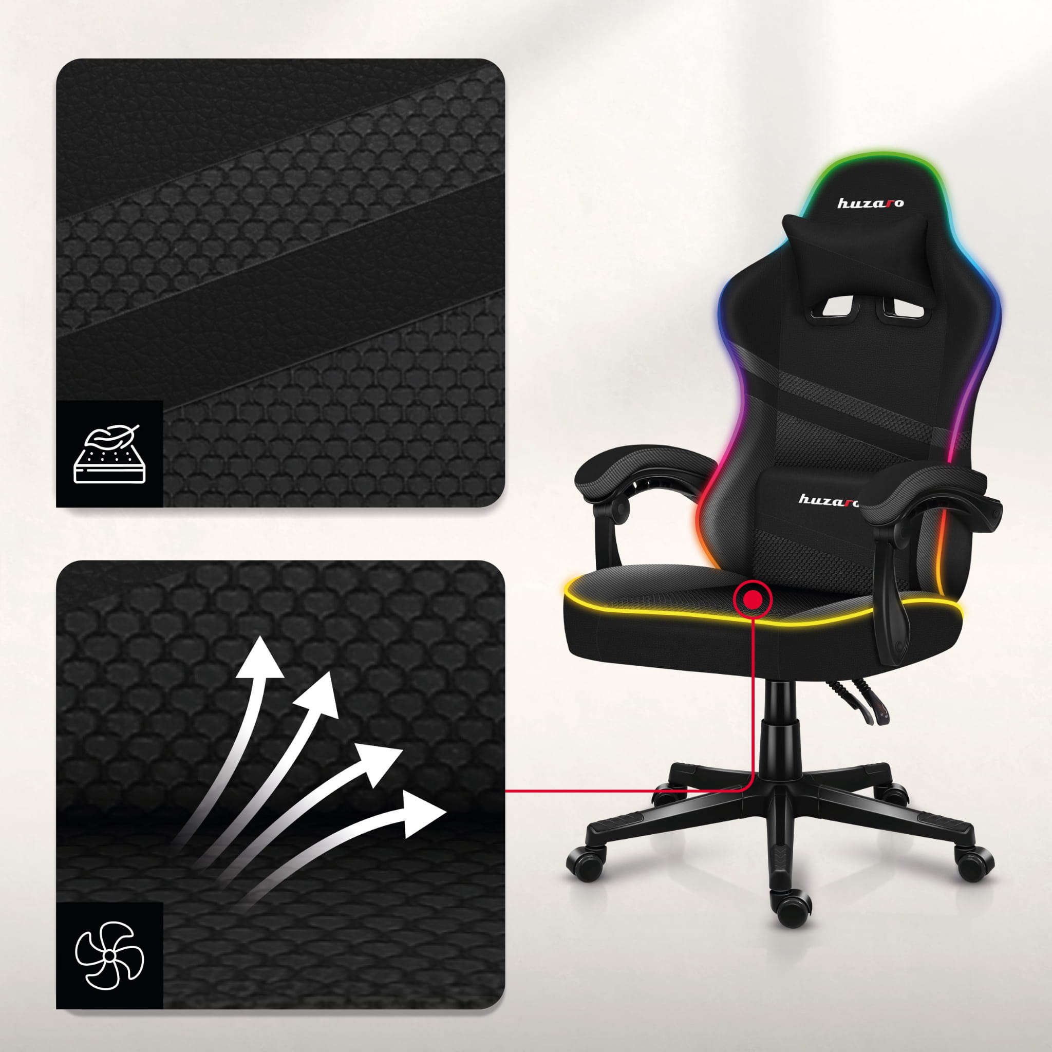 Huzaro FORCE 4.4 RGB Black Mesh Gaming Chair