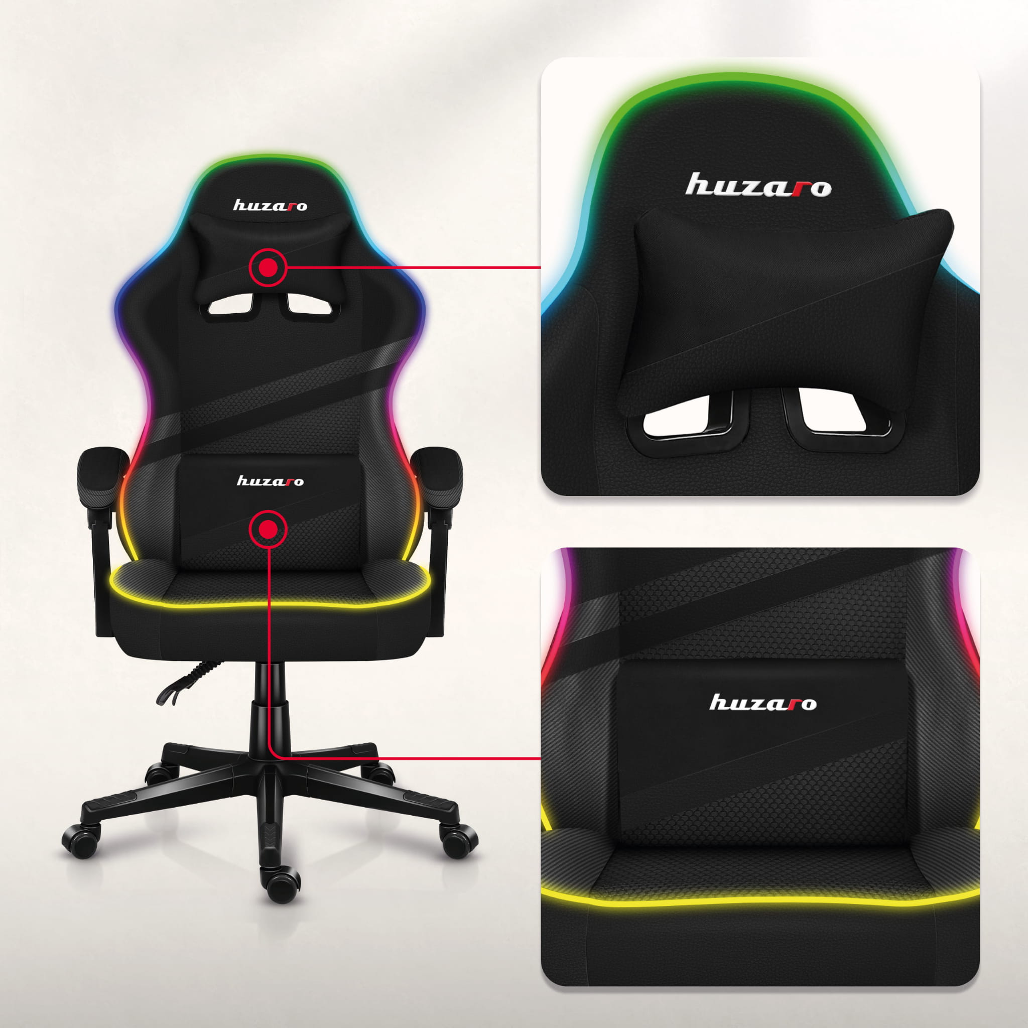Huzaro FORCE 4.4 RGB Black Mesh Gaming Chair
