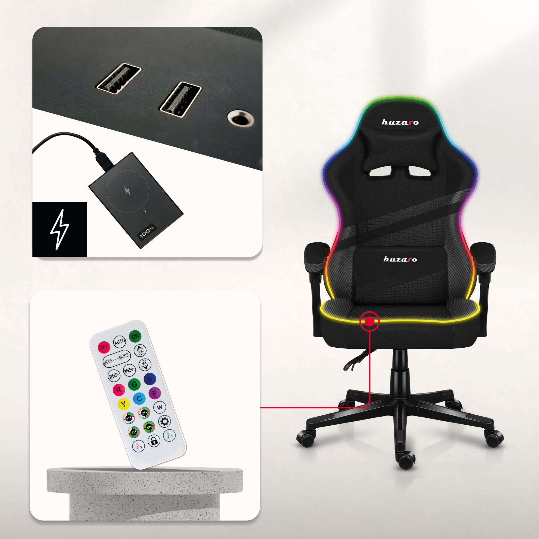 Huzaro FORCE 4.4 RGB Black Mesh Gaming Chair