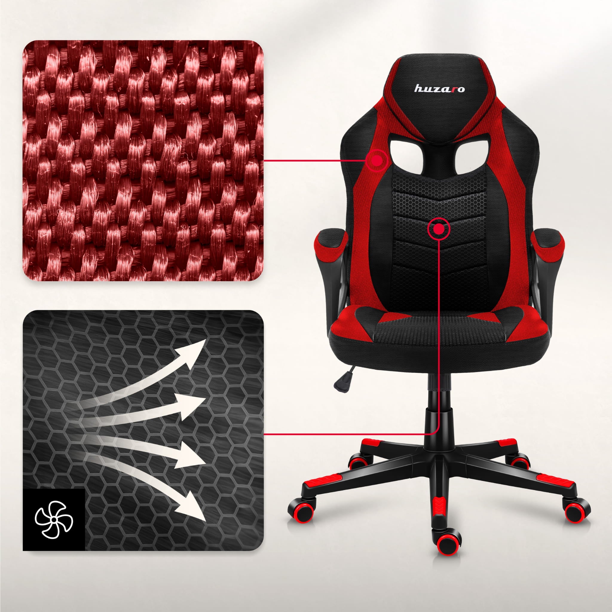 Scaun de gaming HUZARO FORCE 2.5 Red Mesh