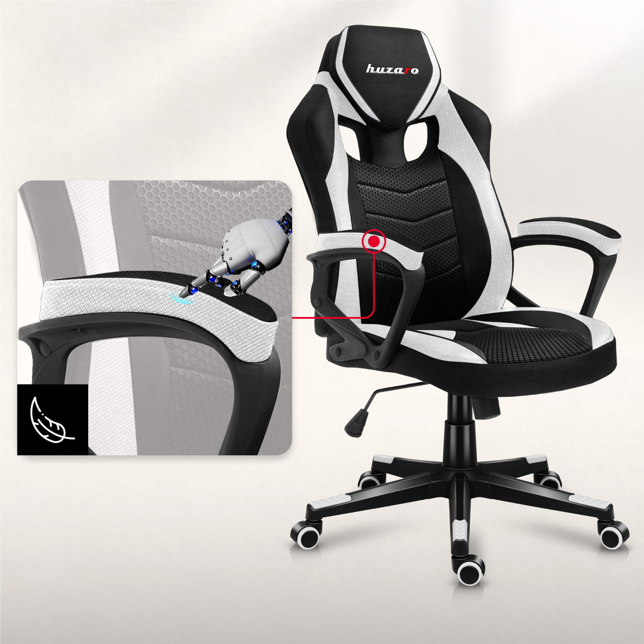 Scaun de gaming Huzaro Force 2.5 White Mesh