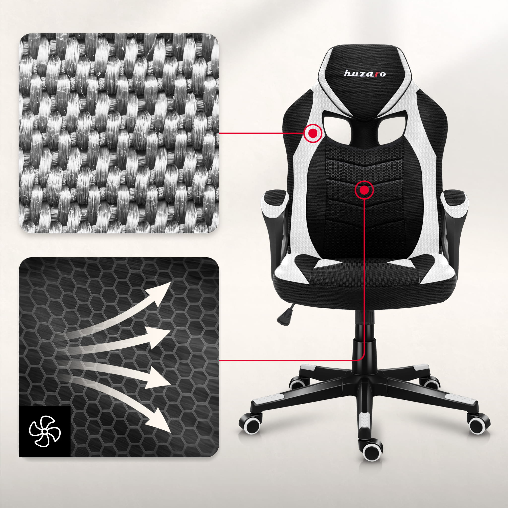 Scaun de gaming Huzaro Force 2.5 White Mesh