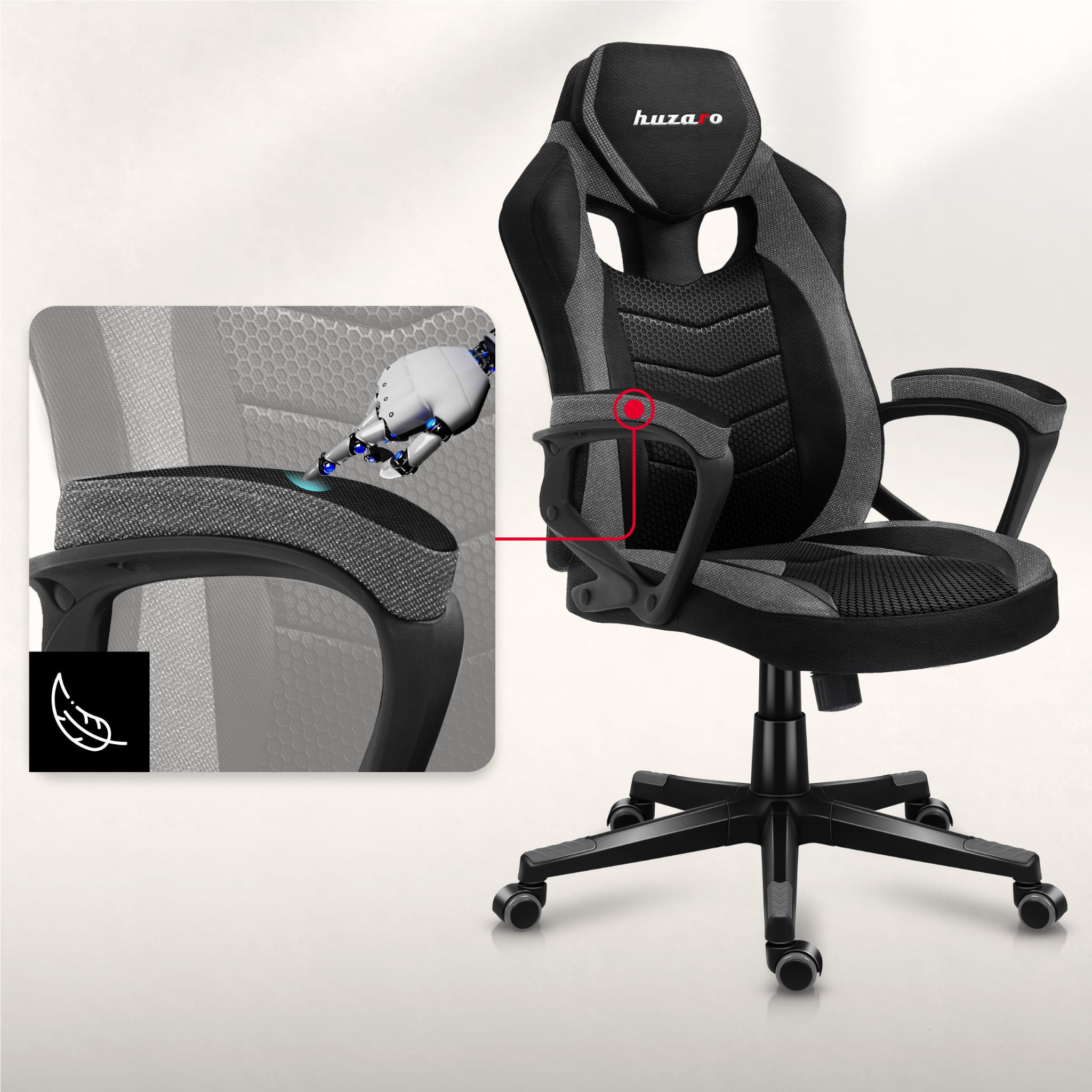 Scaun de gaming Huzaro FORCE 2.5 Grey Mesh