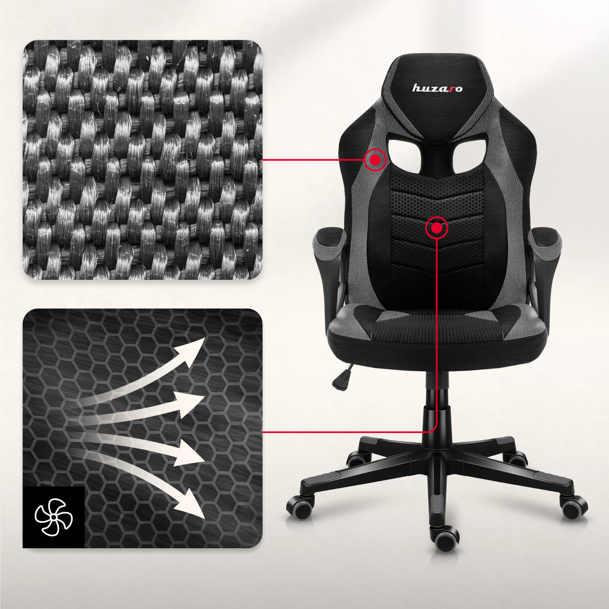 Scaun de gaming Huzaro FORCE 2.5 Grey Mesh