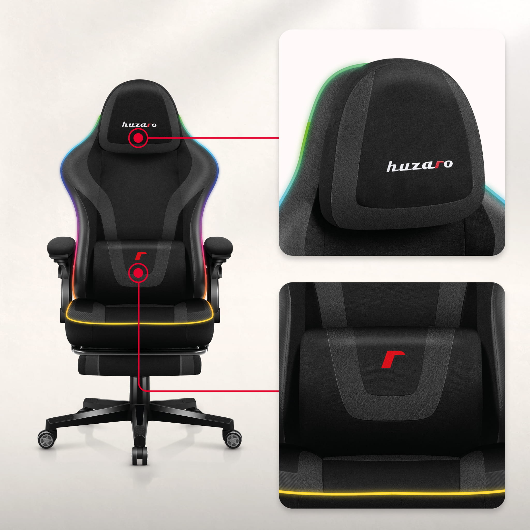Scaun de gaming Huzaro Force 4.6 Black RGB Smart