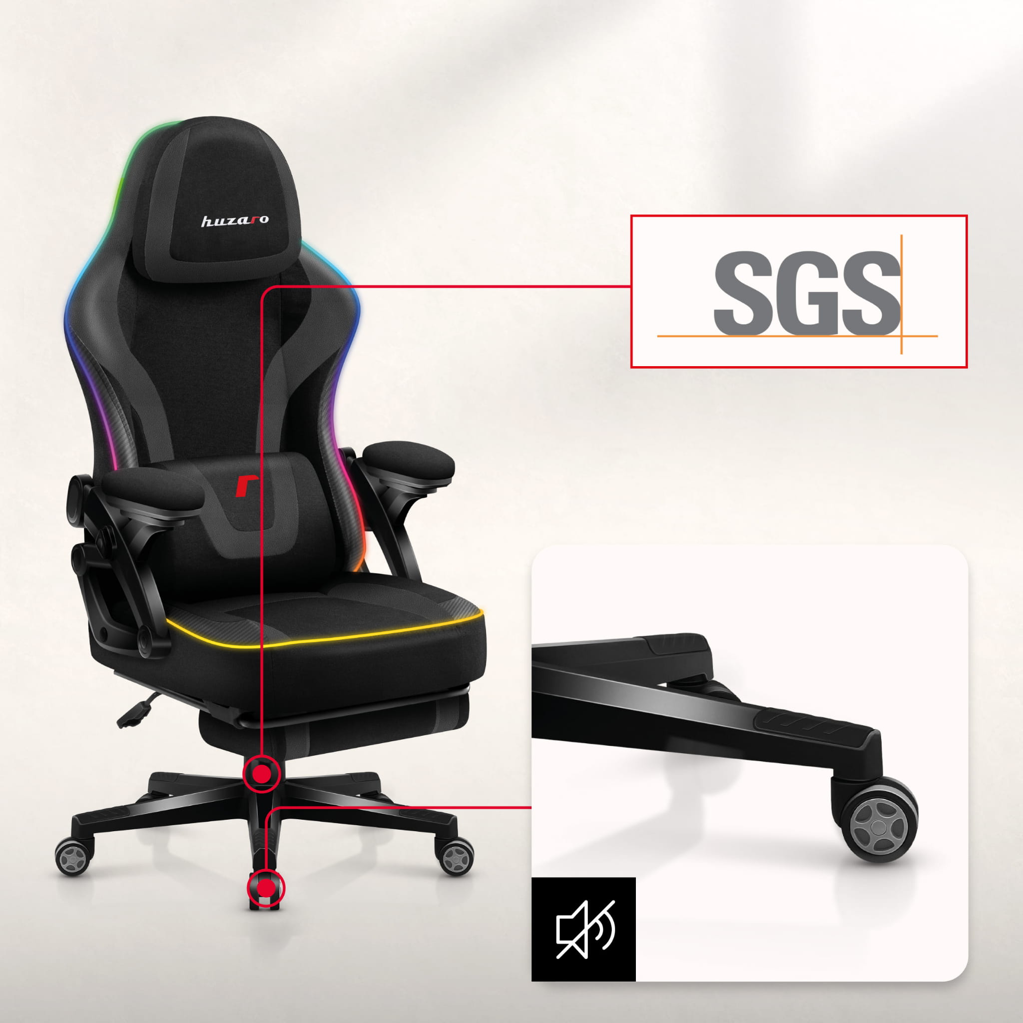 Scaun de gaming Huzaro Force 4.6 Black RGB Smart