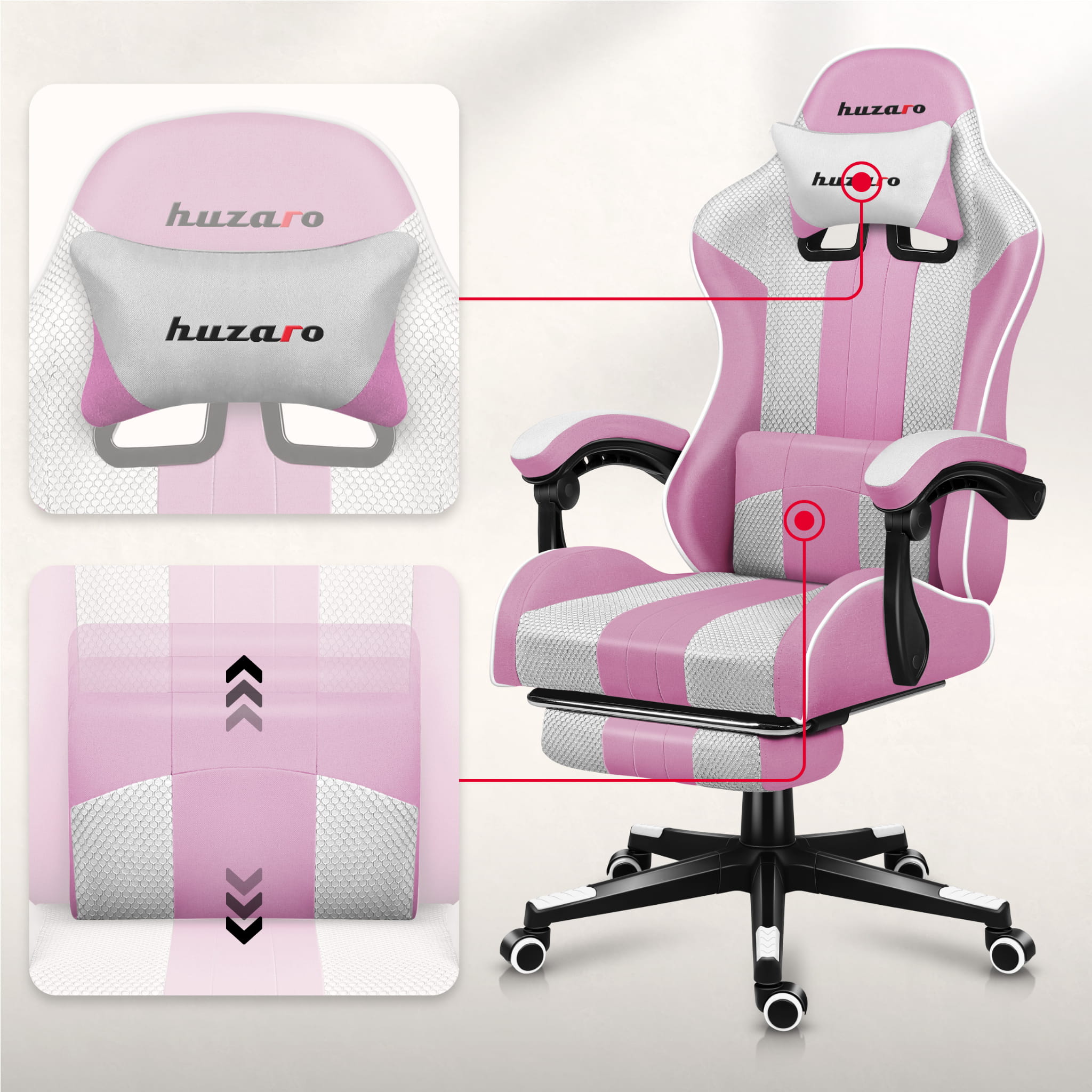 Scaun de gaming Huzaro Force 4.7 Pink Mesh