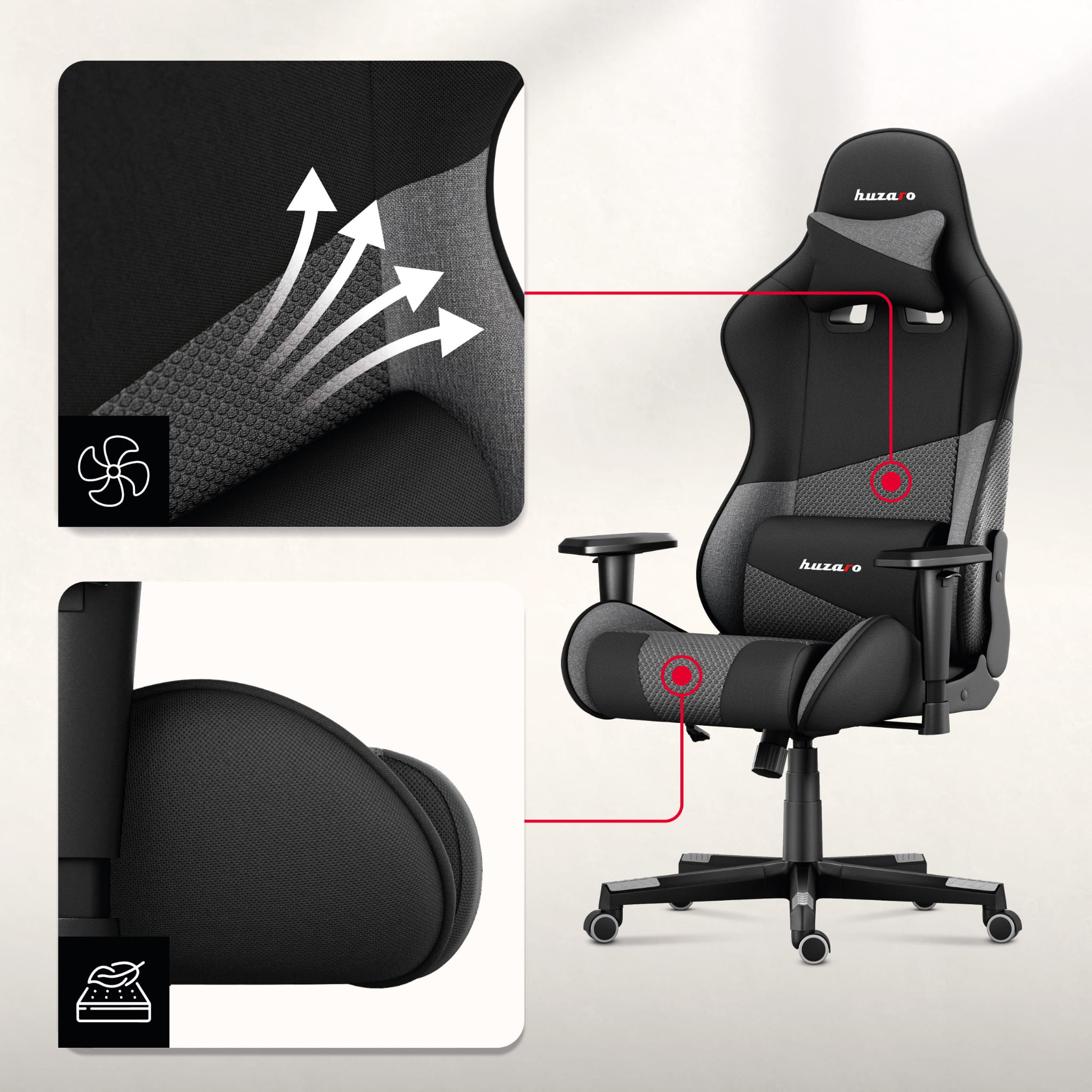 Fotoliu de gaming HUZARO FORCE 6.2 Grey Mesh