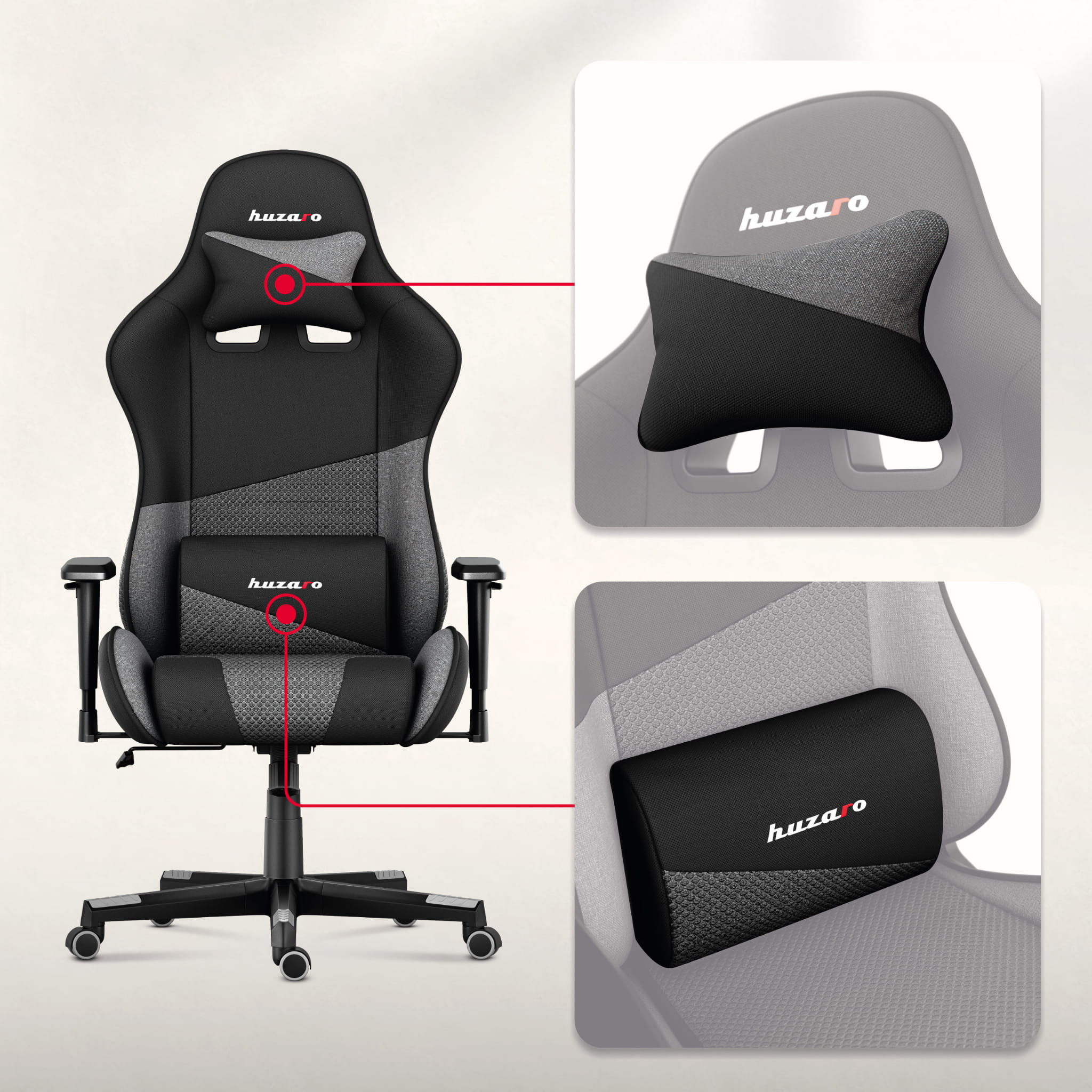 Fotoliu de gaming HUZARO FORCE 6.2 Grey Mesh