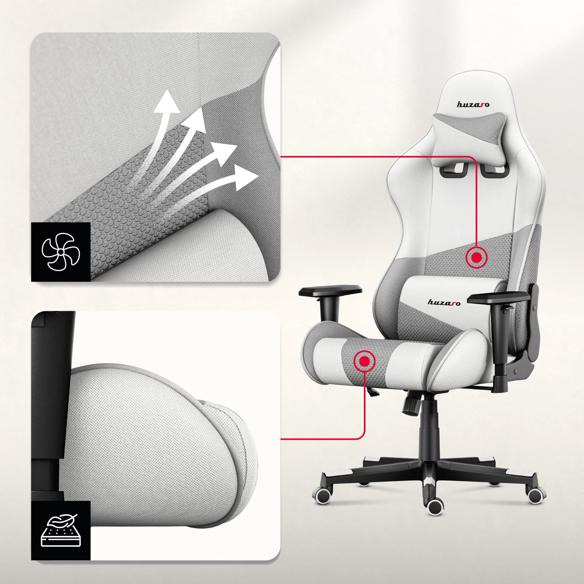 Scaun de gaming HUZARO FORCE 6.2 White Mesh