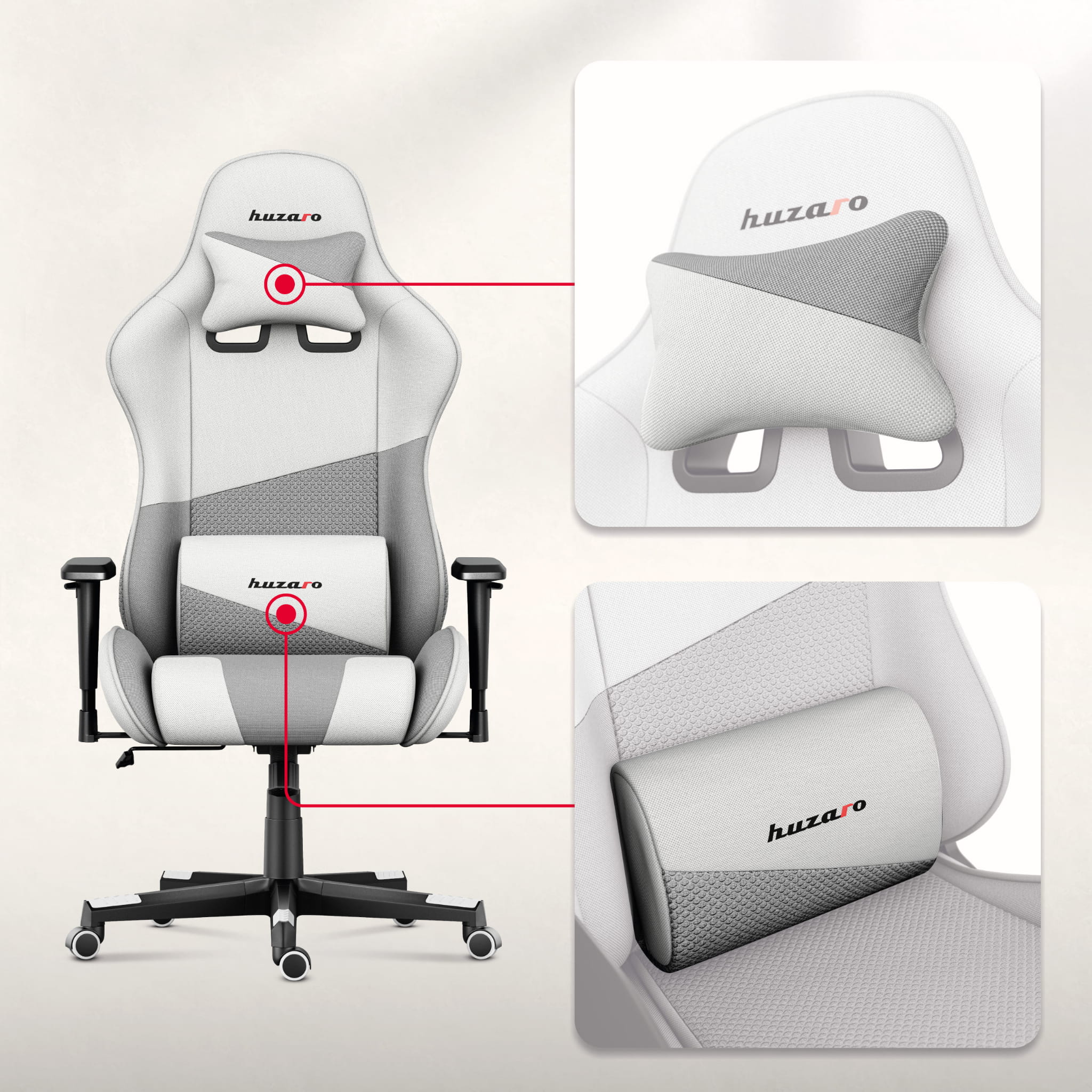 Scaun de gaming HUZARO FORCE 6.2 White Mesh