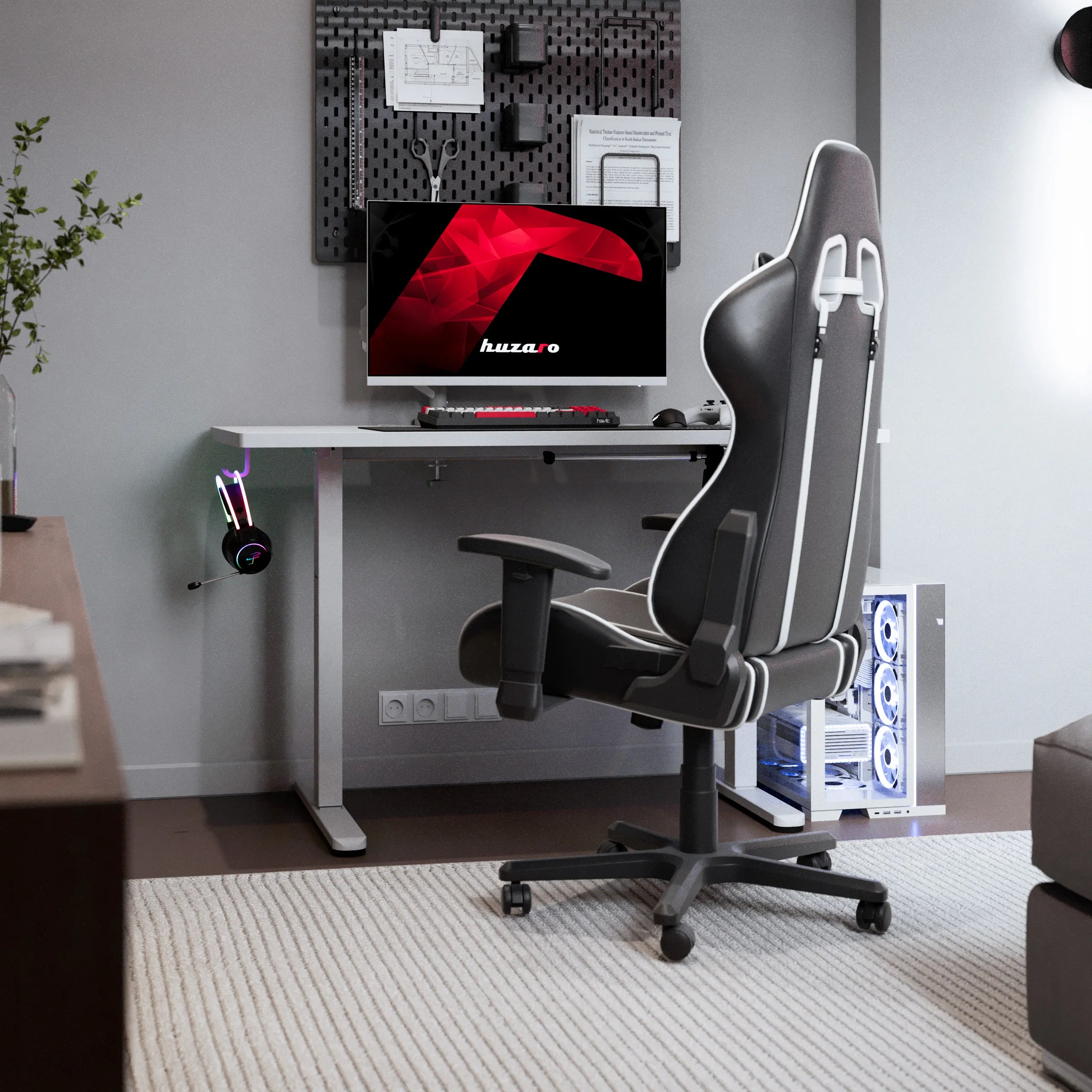 Huzaro Hero 8.1 alb 120 cm birou electric de gaming