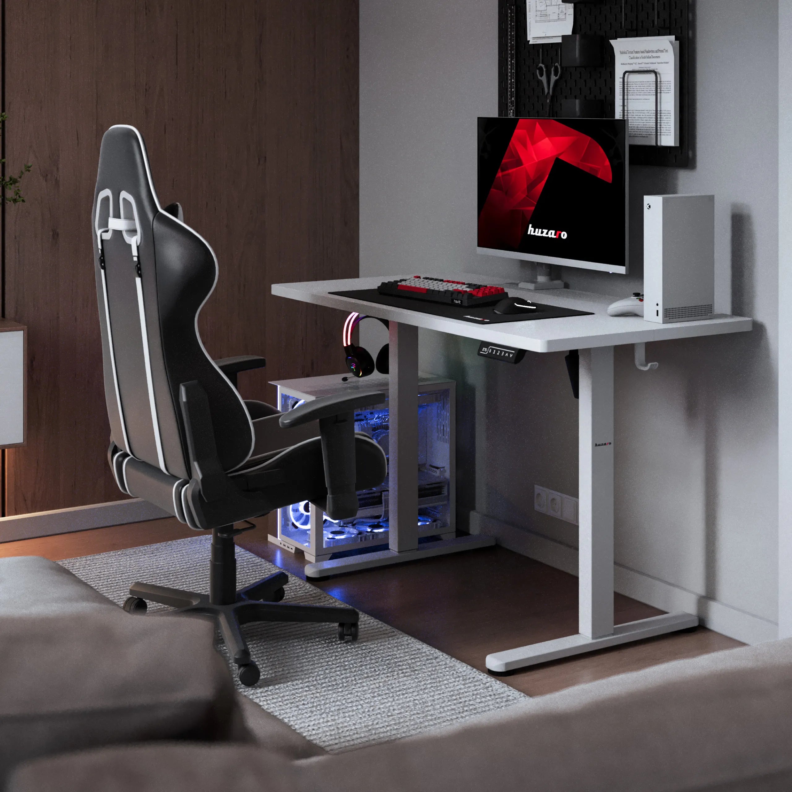 Huzaro Hero 8.1 alb 120 cm birou electric de gaming