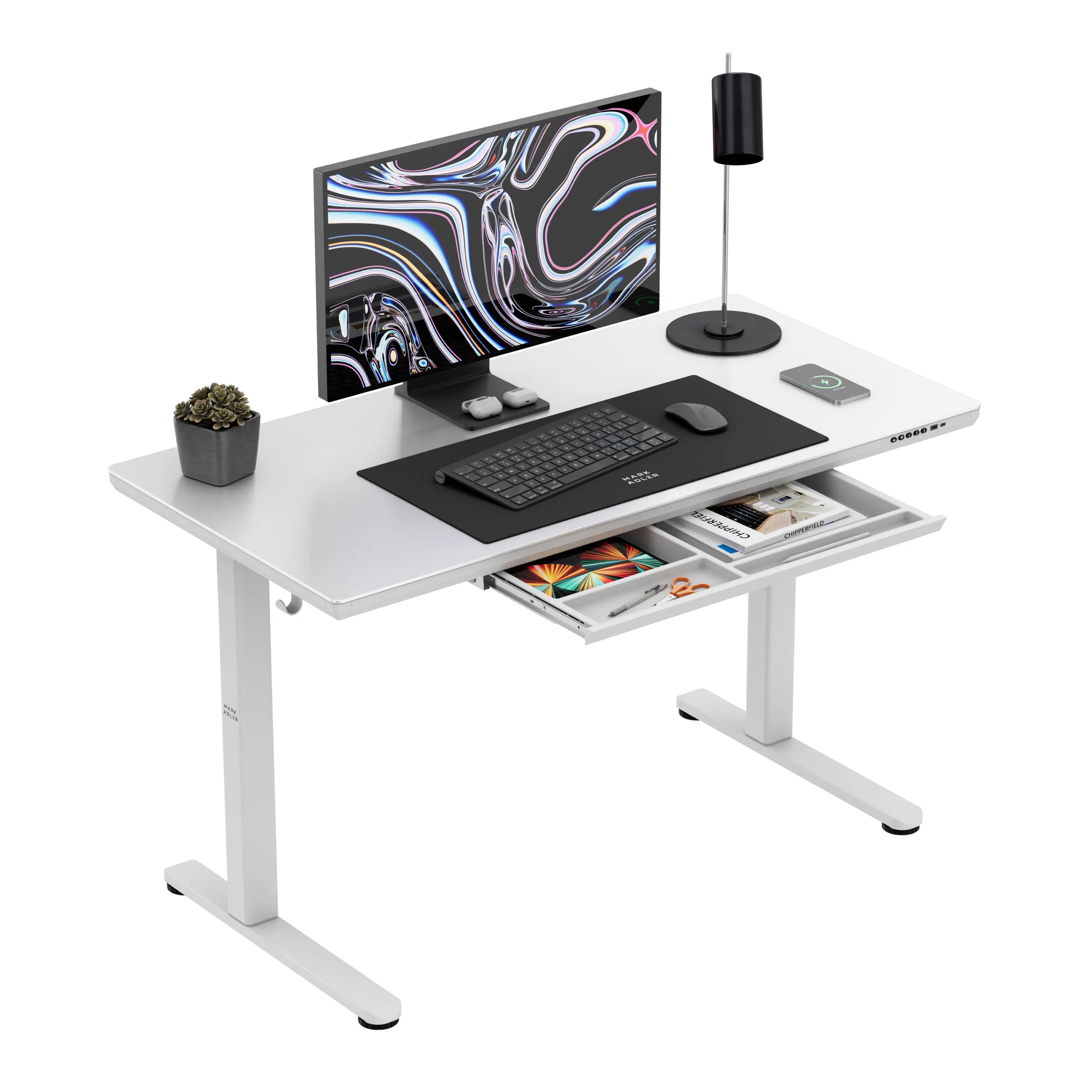 Mark Adler Leader 8.5 Birou electric alb cu blat din sticlă