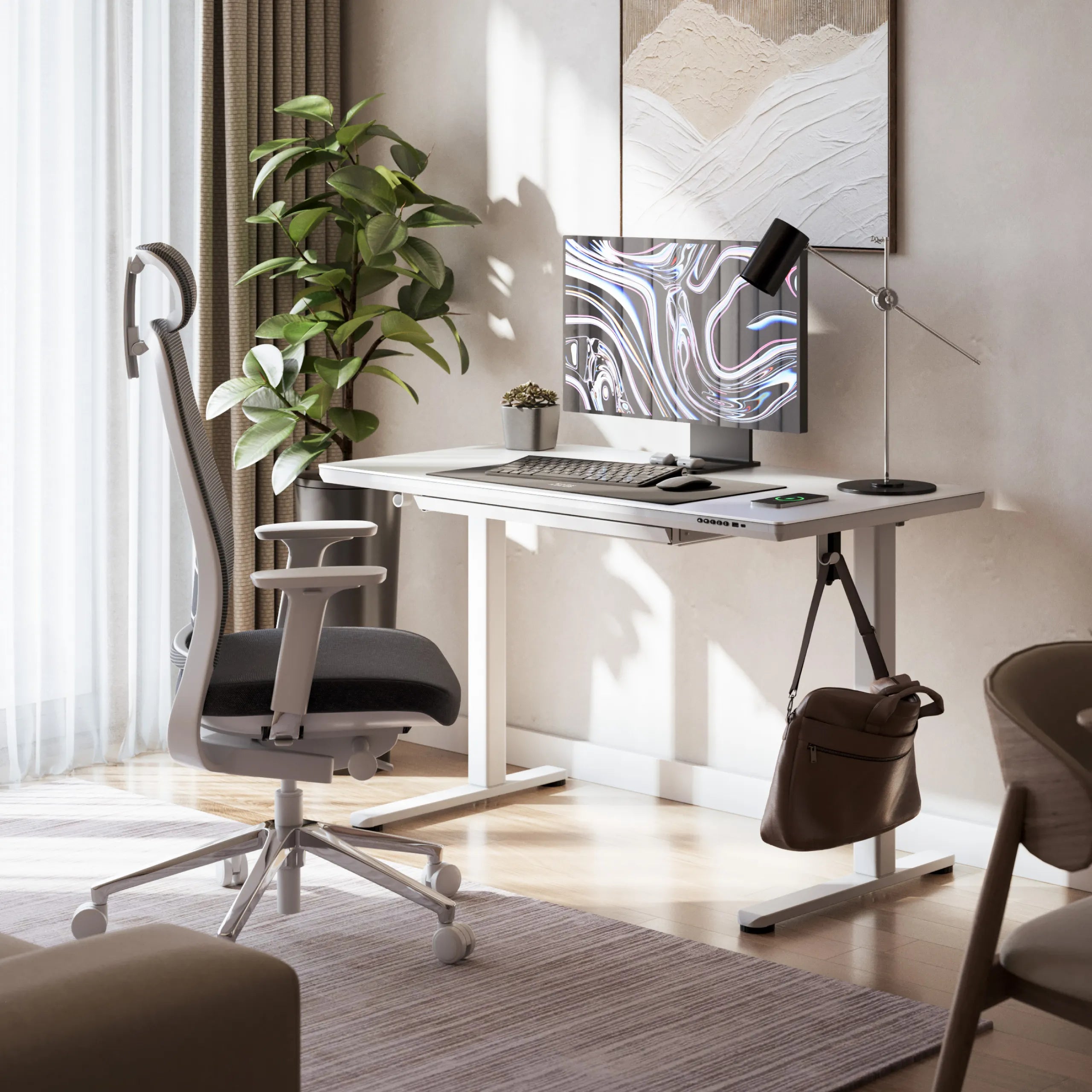 Mark Adler Leader 8.5 Birou electric alb cu blat din sticlă