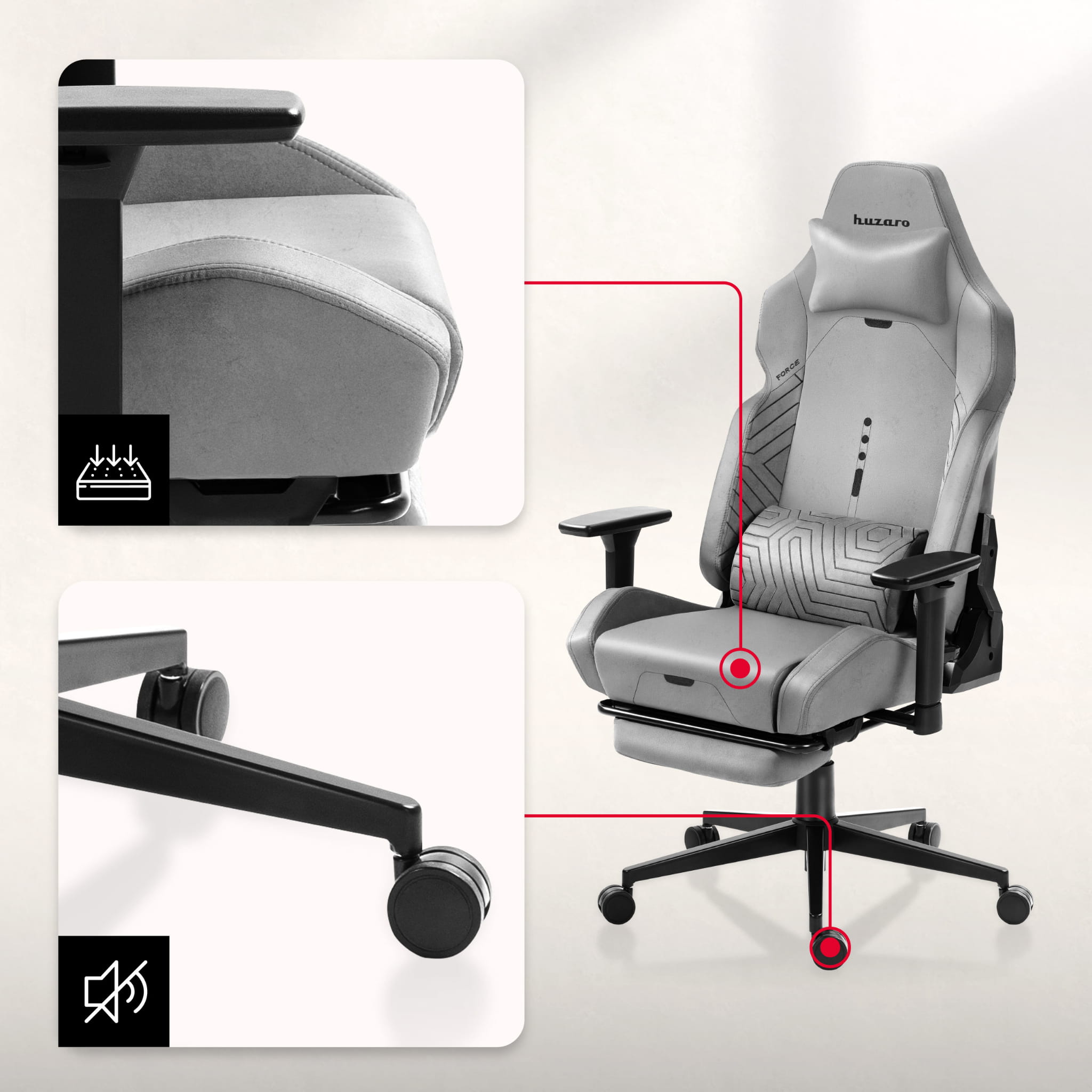 Fotoliu de gaming HUZARO FORCE 8.1 gri