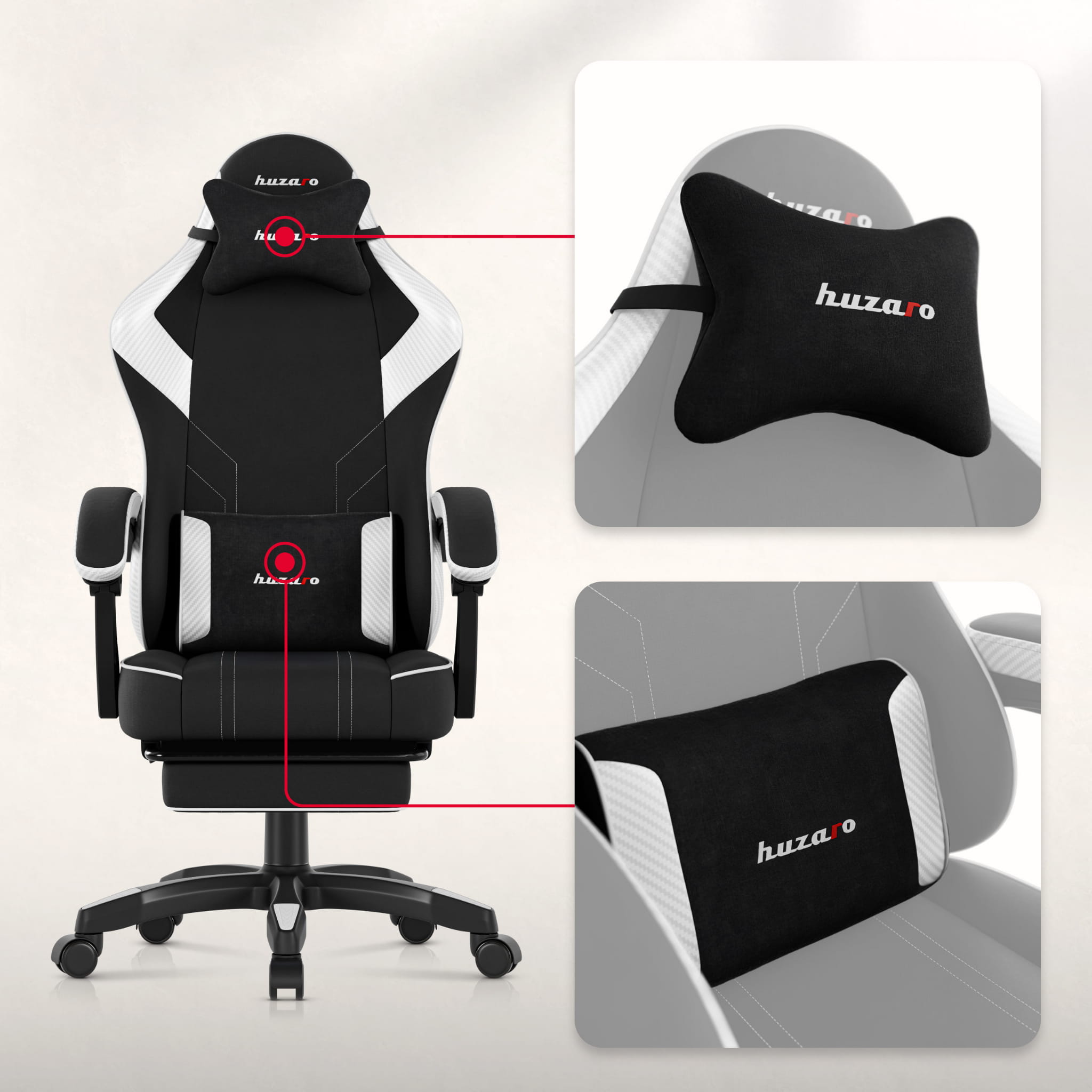 Scaun de gaming Huzaro Force 3.7 White Carbon