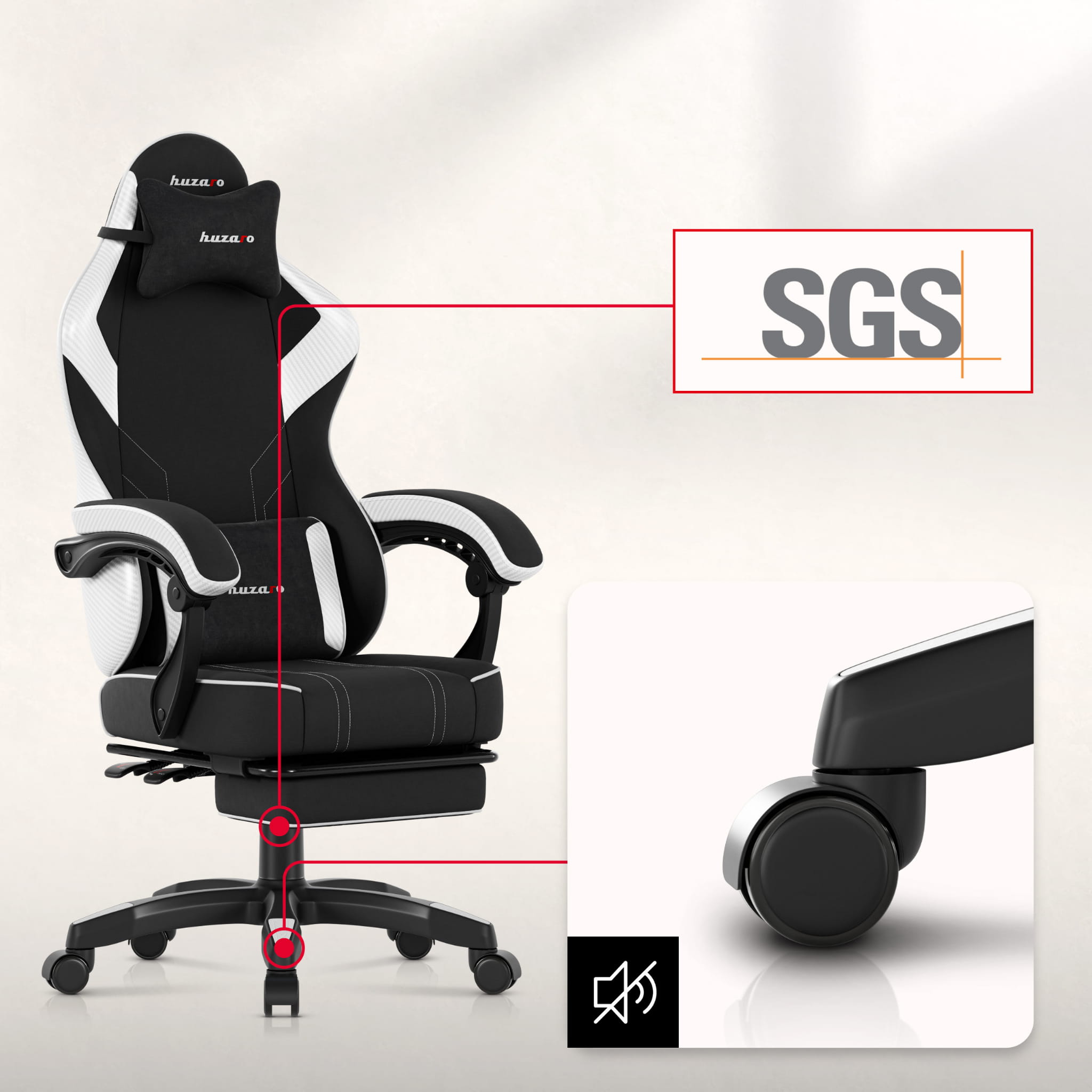 Scaun de gaming Huzaro Force 3.7 White Carbon