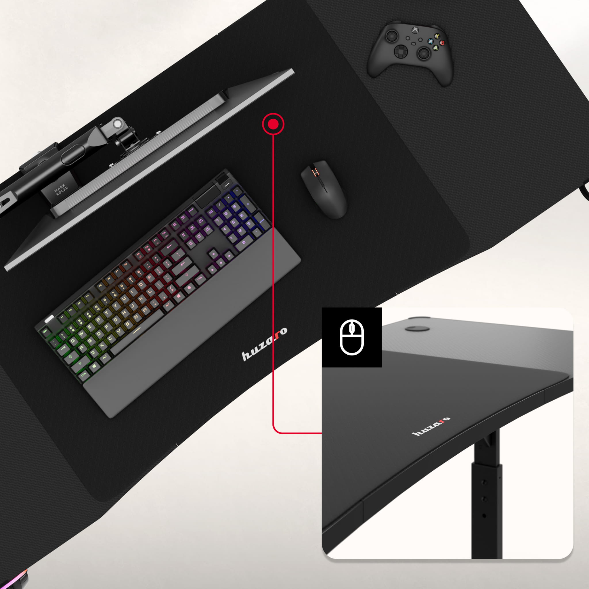 Birou de gaming Huzaro Hero 3.6 RGB LED Black 140 cm