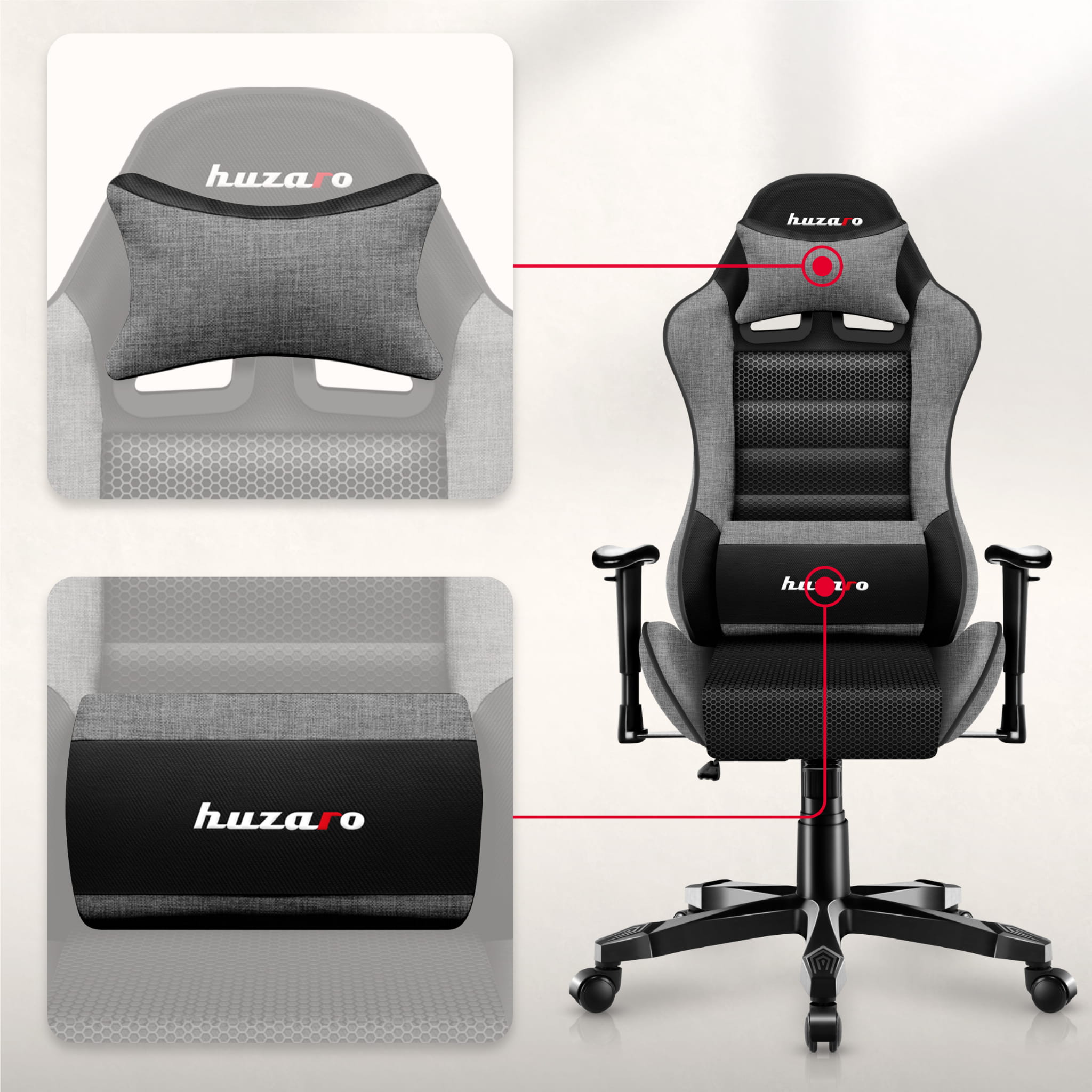 Scaun de gaming pentru copii HUZARO RANGER 6.0 Grey Mesh