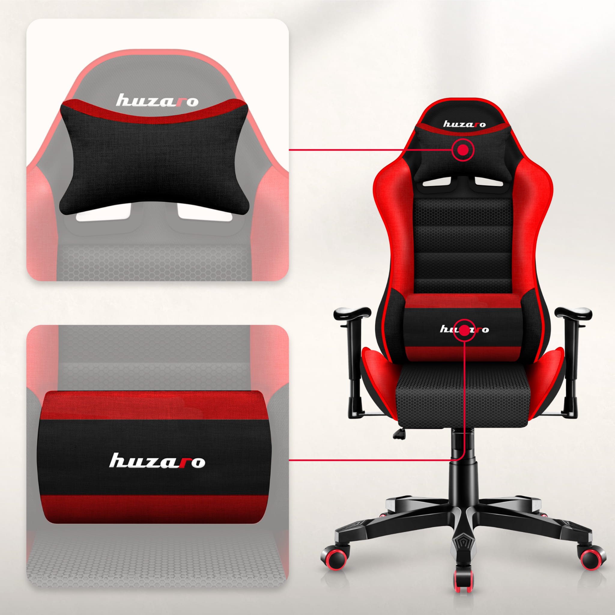 Scaun de gaming pentru copii HUZARO RANGER 6.0 Red Mesh