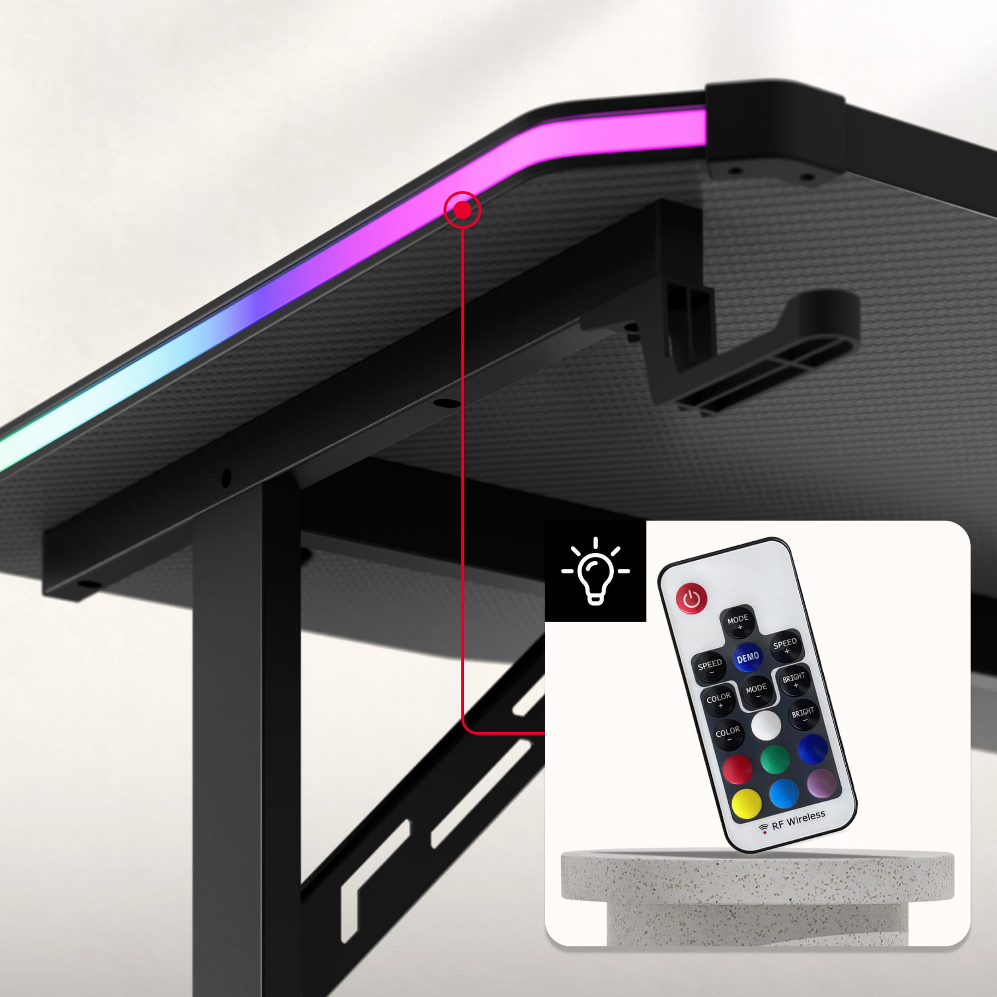 Birou Gaming LED Huzaro Hero 4.6 RGB Black 160 cm