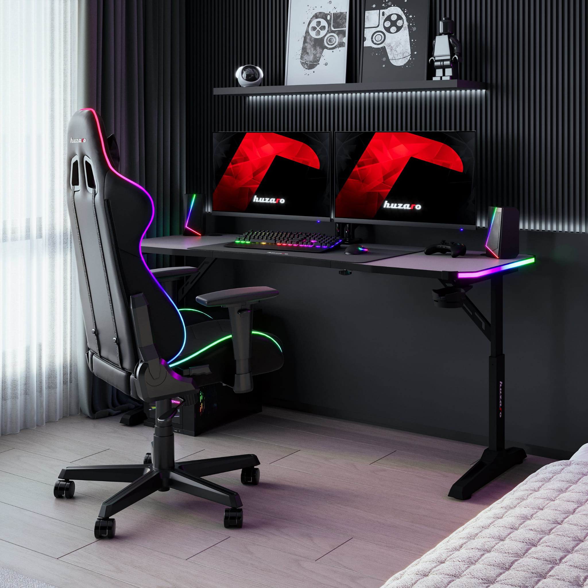Birou Gaming LED Huzaro Hero 4.6 RGB Black 160 cm