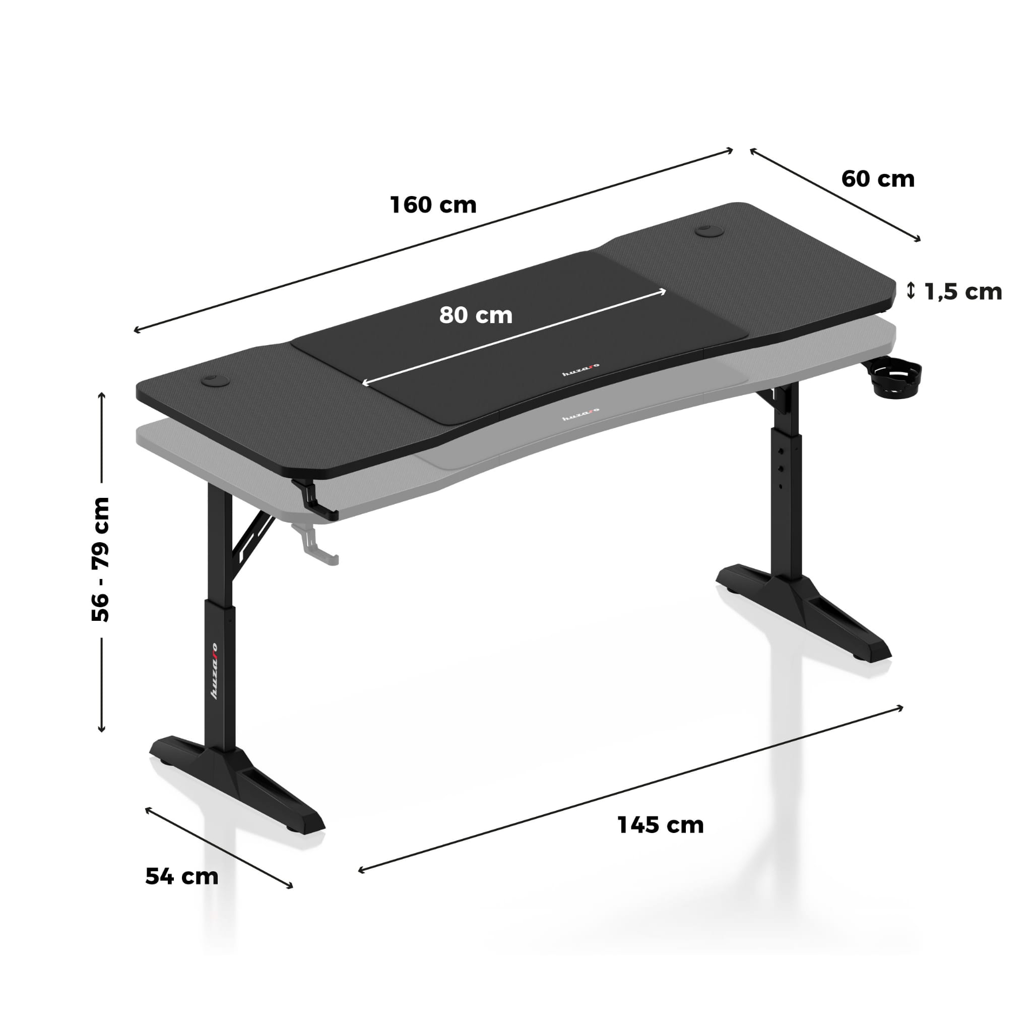 Birou gaming Huzaro Hero 4.6 Black 160 cm