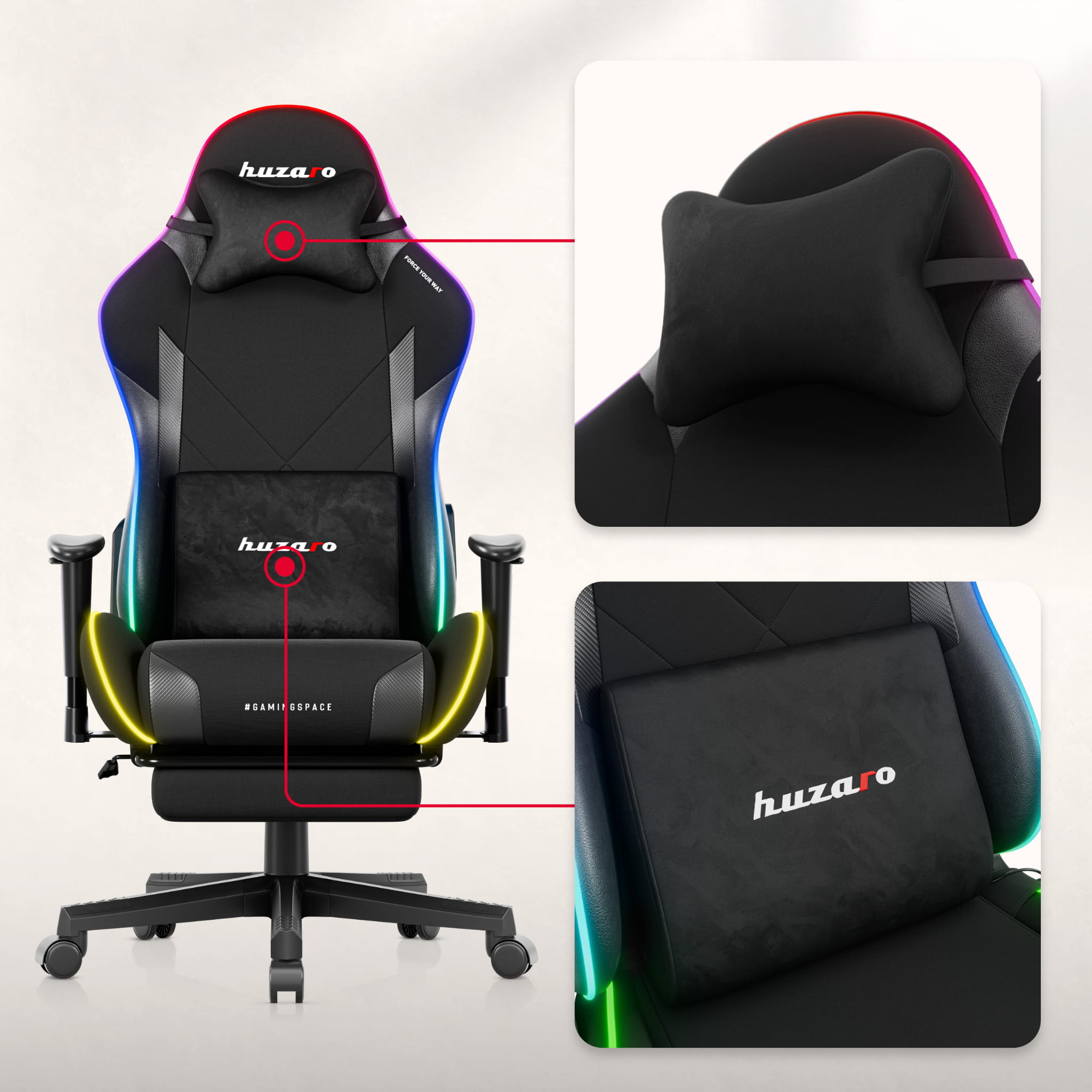 Scaun gaming LED Huzaro Force 5.7 Negru RGB