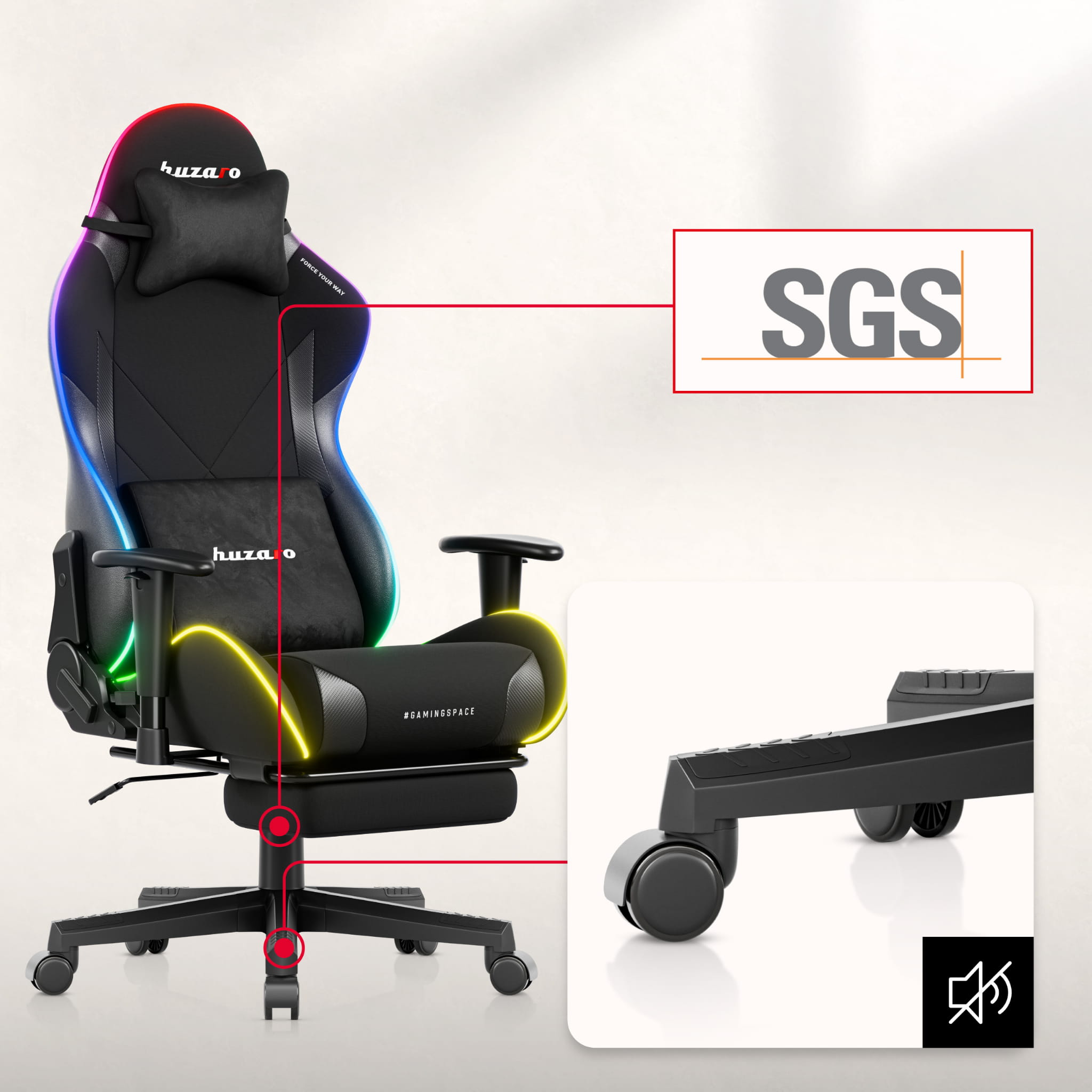 Scaun gaming LED Huzaro Force 5.7 Negru RGB