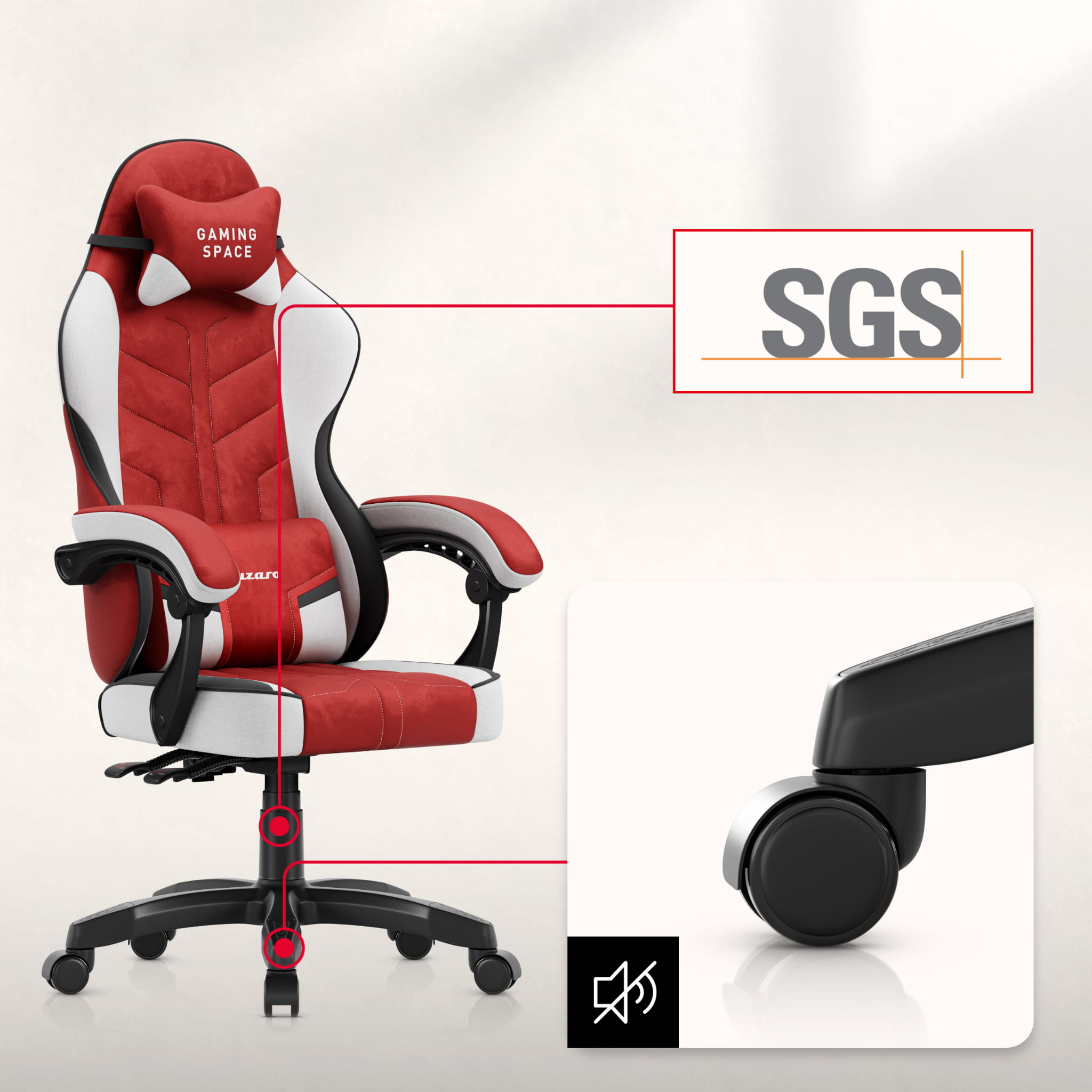 Scaun de gaming din catifea Huzaro Force 2.7 Red