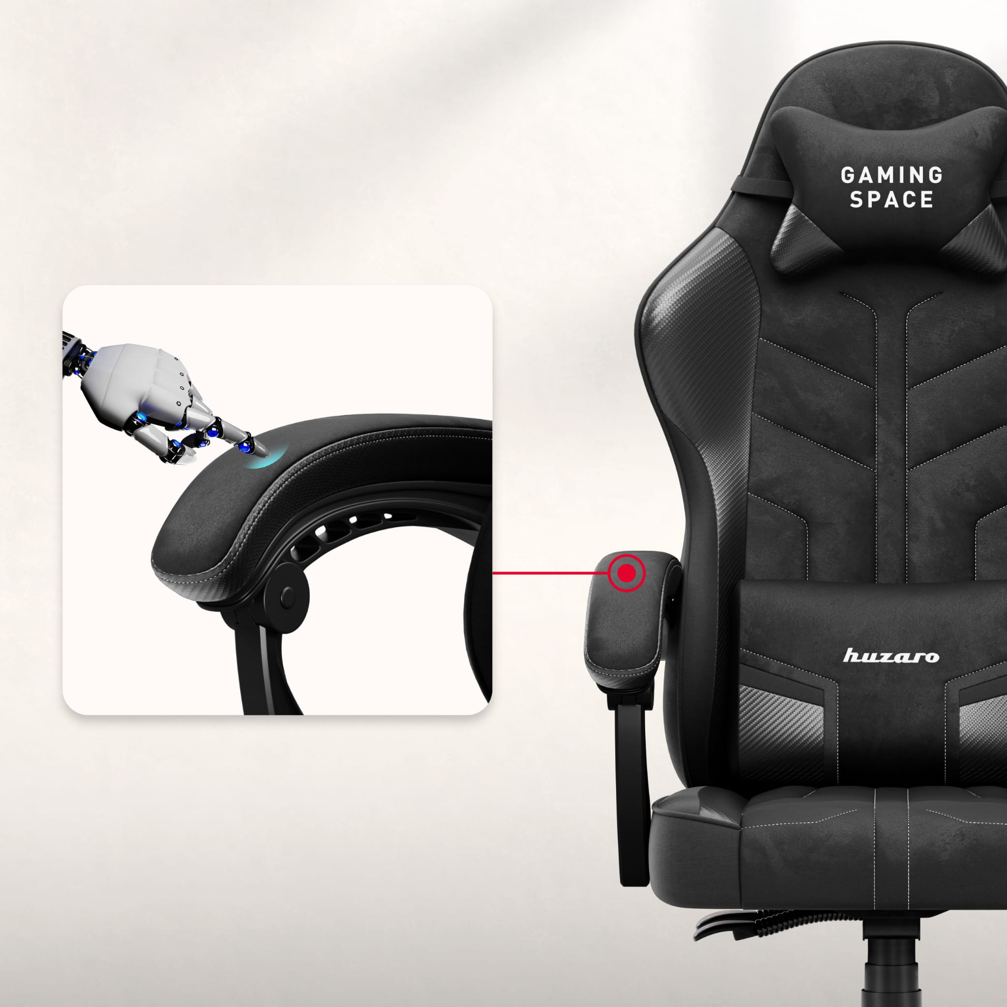 Scaun gaming din catifea Huzaro Force 2.7 Black Carbon