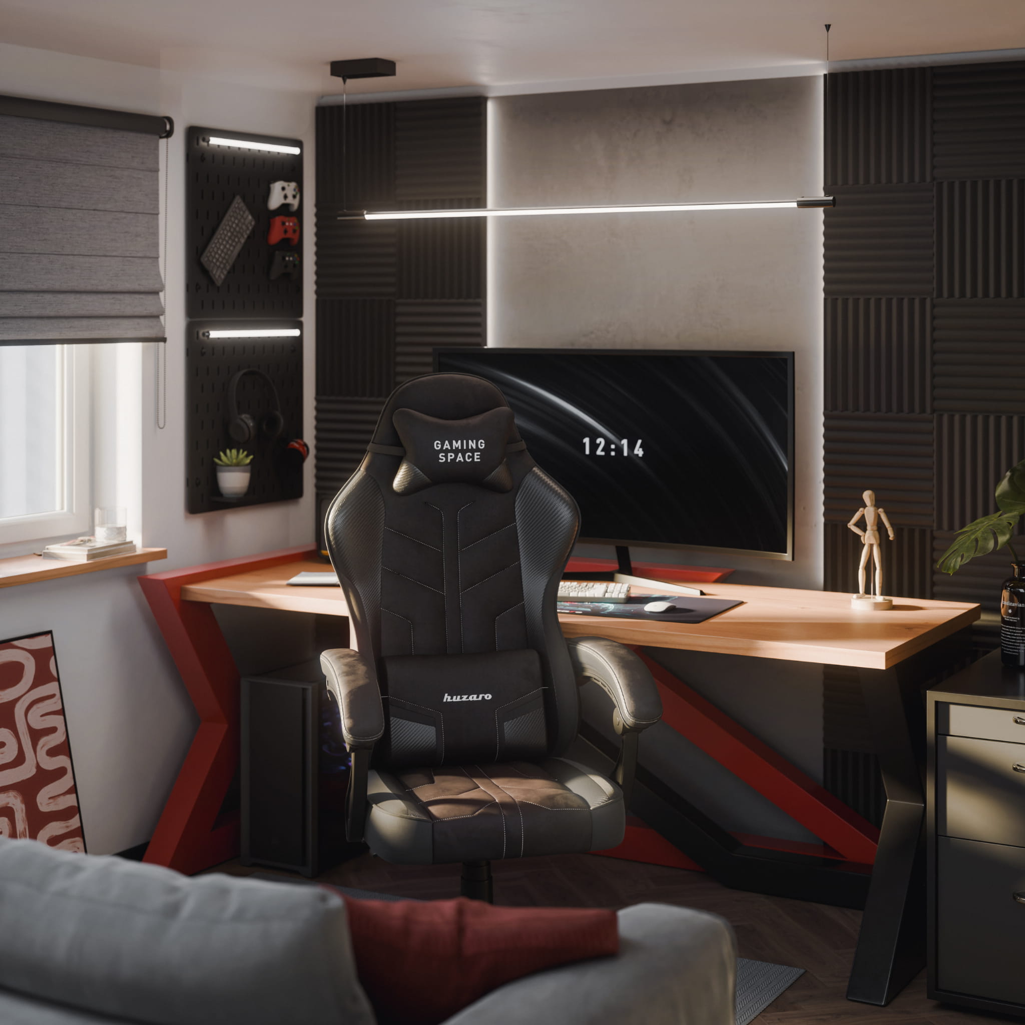 Scaun gaming din catifea Huzaro Force 2.7 Black Carbon