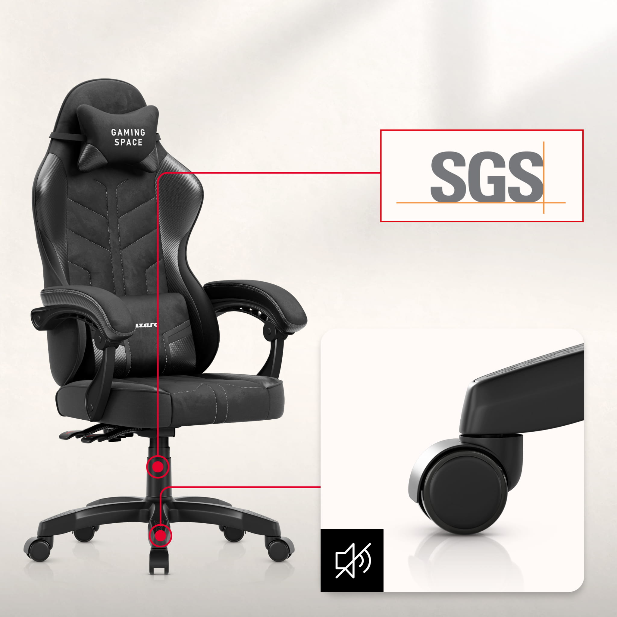 Scaun gaming din catifea Huzaro Force 2.7 Black Carbon