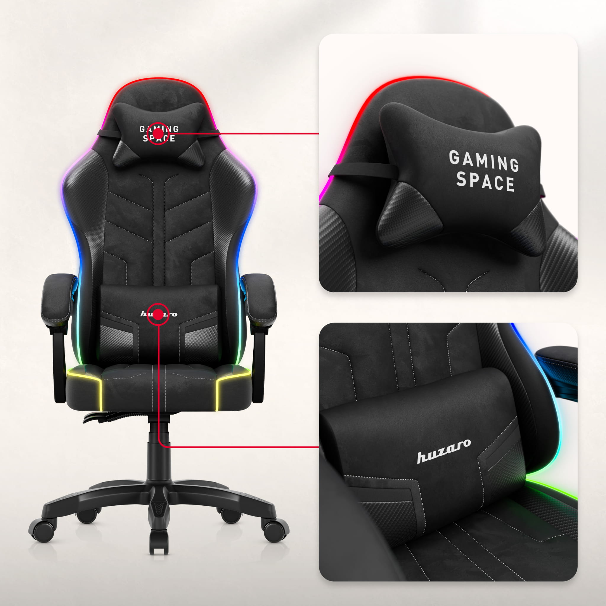Scaun de gaming din velur Huzaro Force 2.7 RGB Black