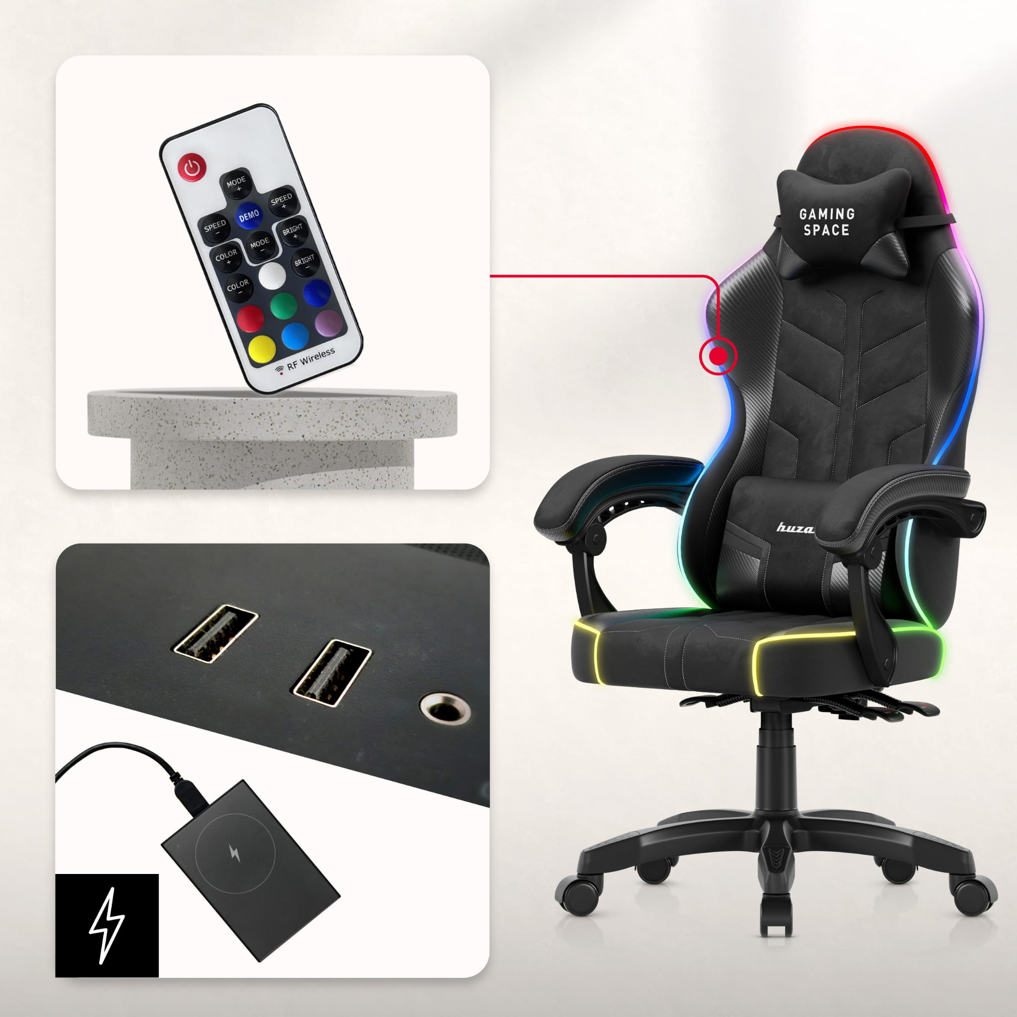 Scaun de gaming din velur Huzaro Force 2.7 RGB Black