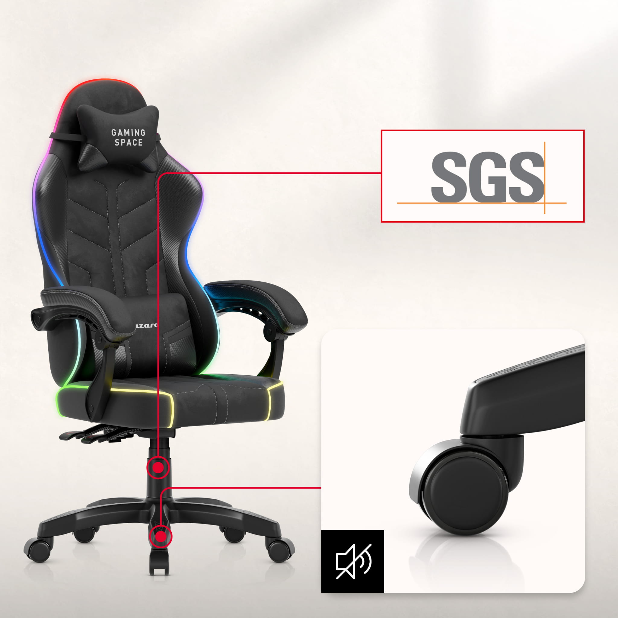 Scaun de gaming din velur Huzaro Force 2.7 RGB Black